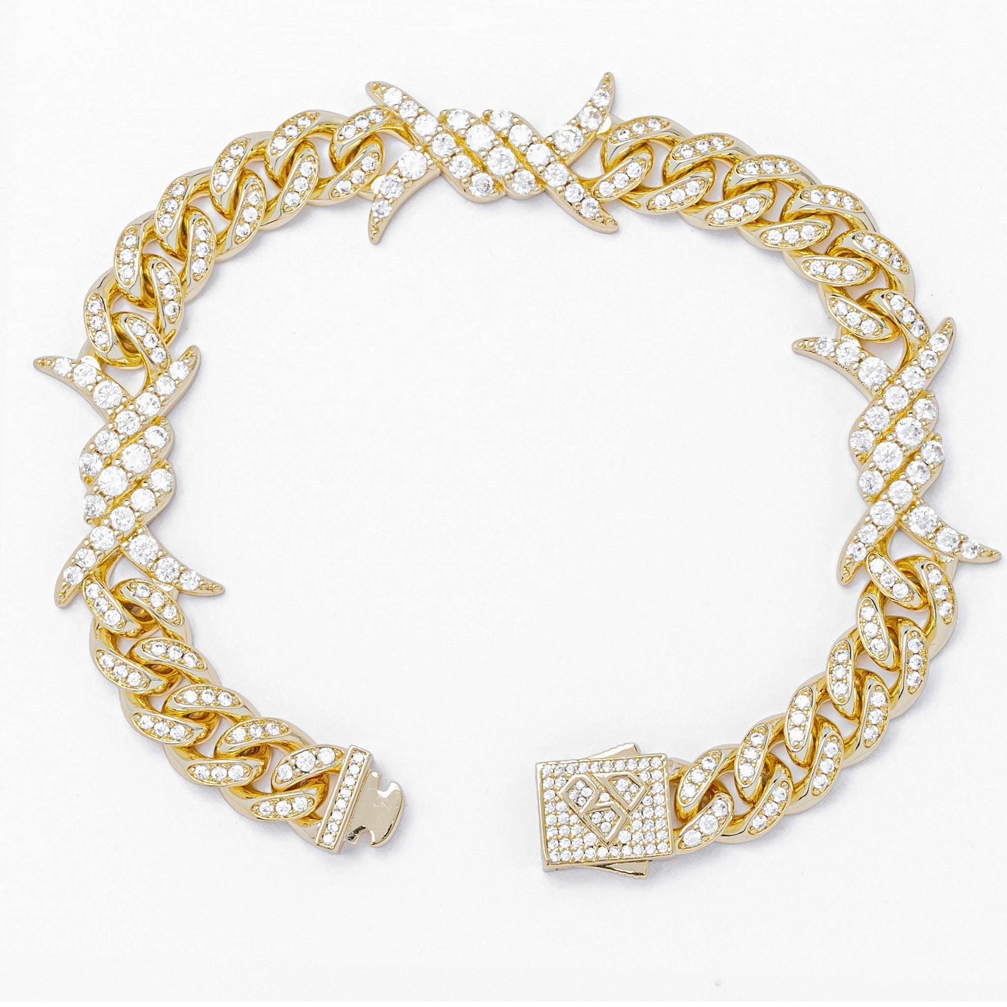 Big Daddy 10MM Spiked Horns Iced Out Gold Bracelet Secundaire afbeelding
