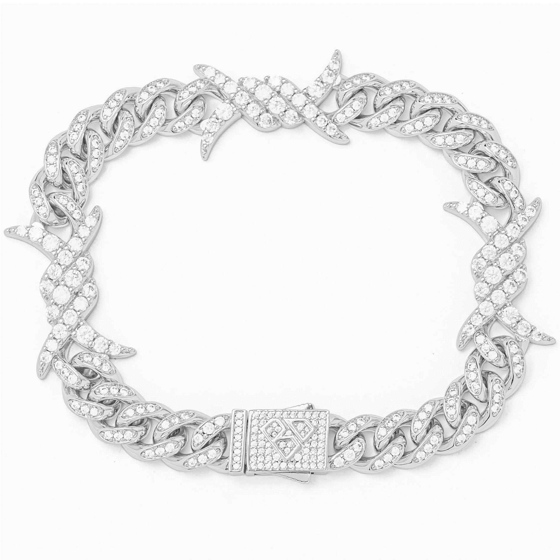 Big Daddy 10MM Spiked Horns Iced Out Silver Bracelet Hoofdafbeelding