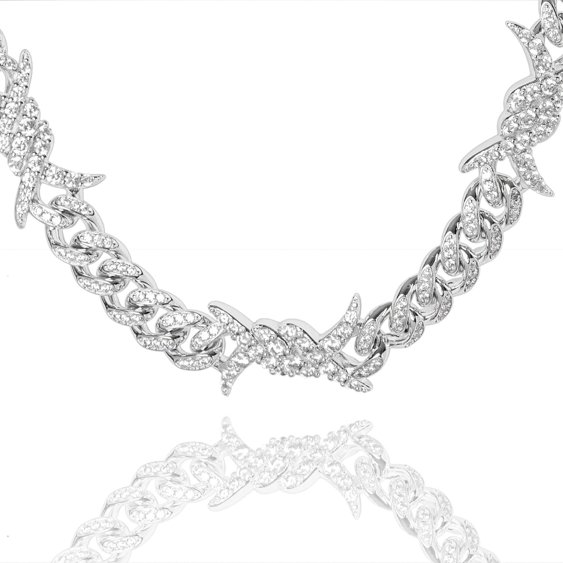 Big Daddy 10MM Spiked Horns Iced Out Silver Chain Hoofdafbeelding