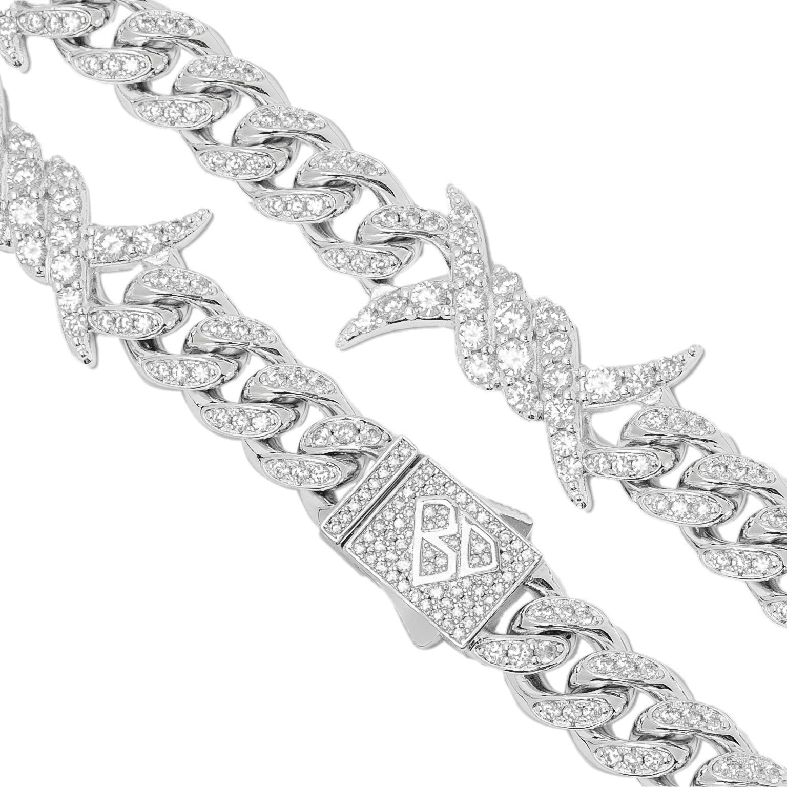 Big Daddy 10MM Spiked Horns Iced Out Silver Chain Secundaire afbeelding