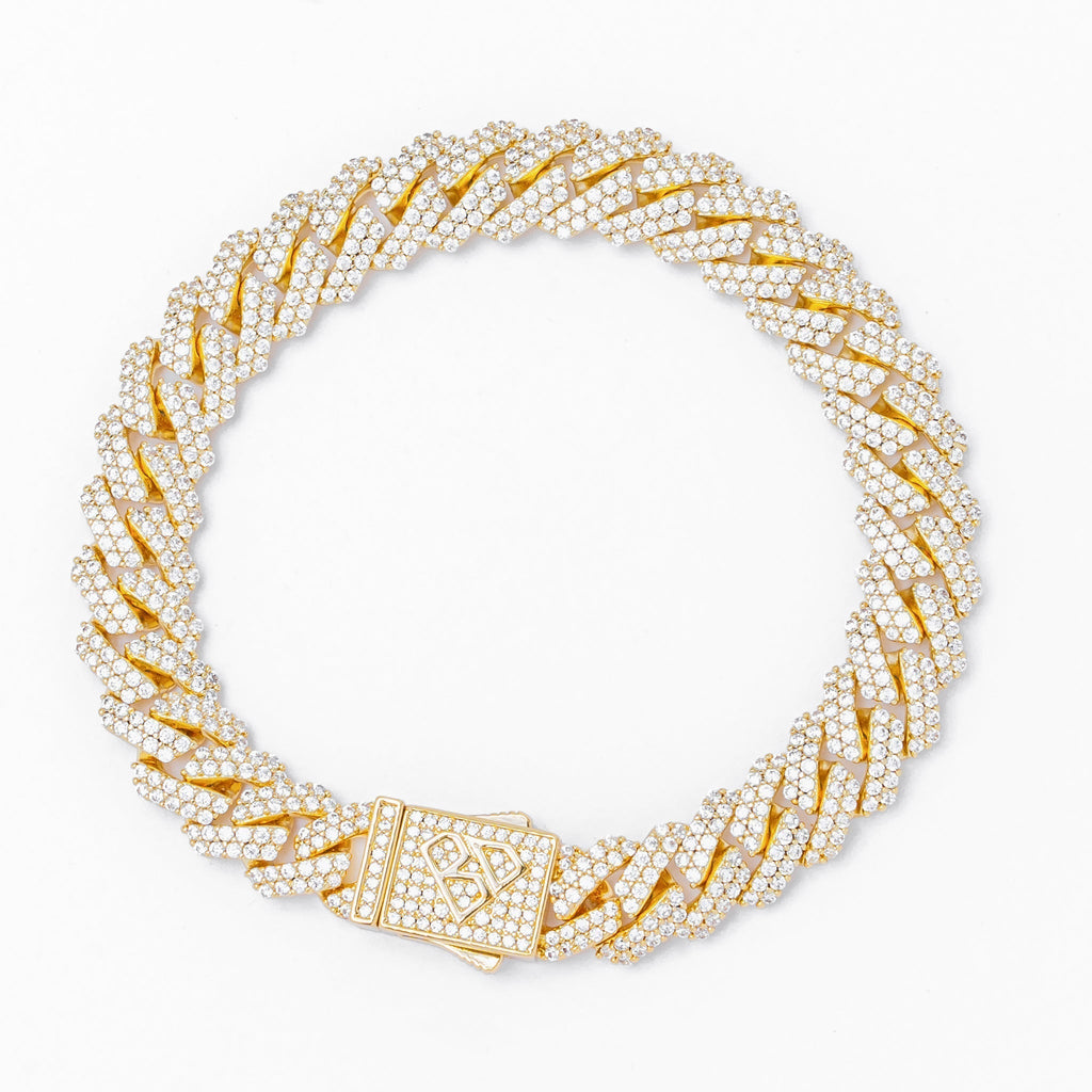Big Daddy 10MM Straight Edge Cuban Diamond Gold Iced Out Bracelet