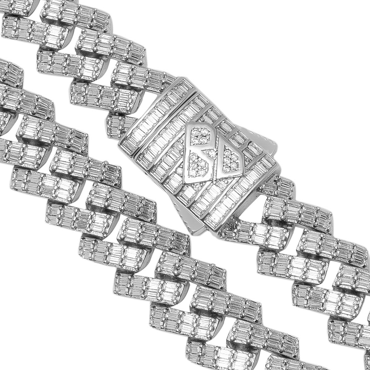 Big Daddy 12MM Baguette Cuban Diamond Silver Iced Out Chain Secundaire afbeelding