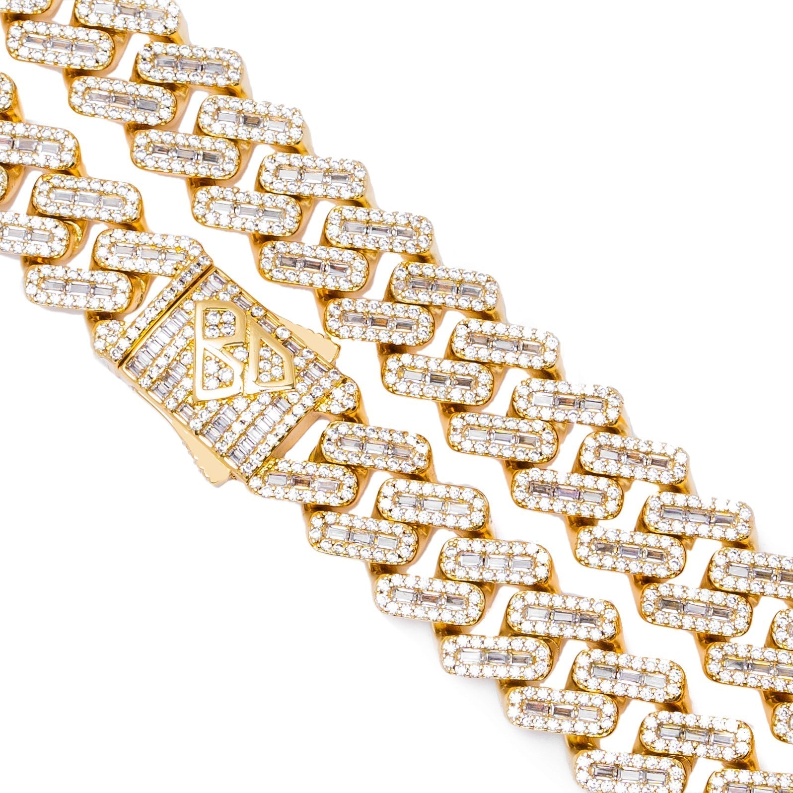 Big Daddy 12MM Baguette Iced Out Rhombus Cuban Gold Chain Secundaire afbeelding
