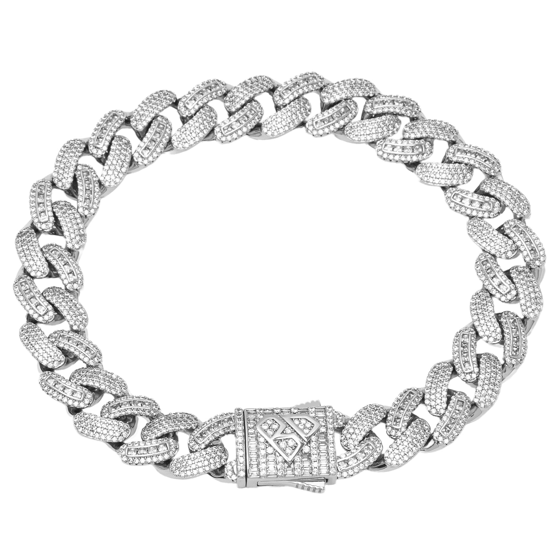 Big Daddy 12MM Baguette Iced Out Rhombus Cuban Silver Bracelet Hoofdafbeelding