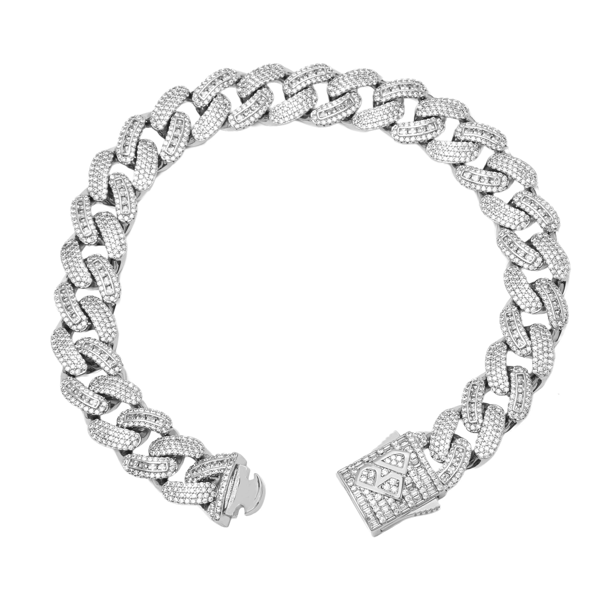 Big Daddy 12MM Baguette Iced Out Rhombus Cuban Silver Bracelet Secundaire afbeelding