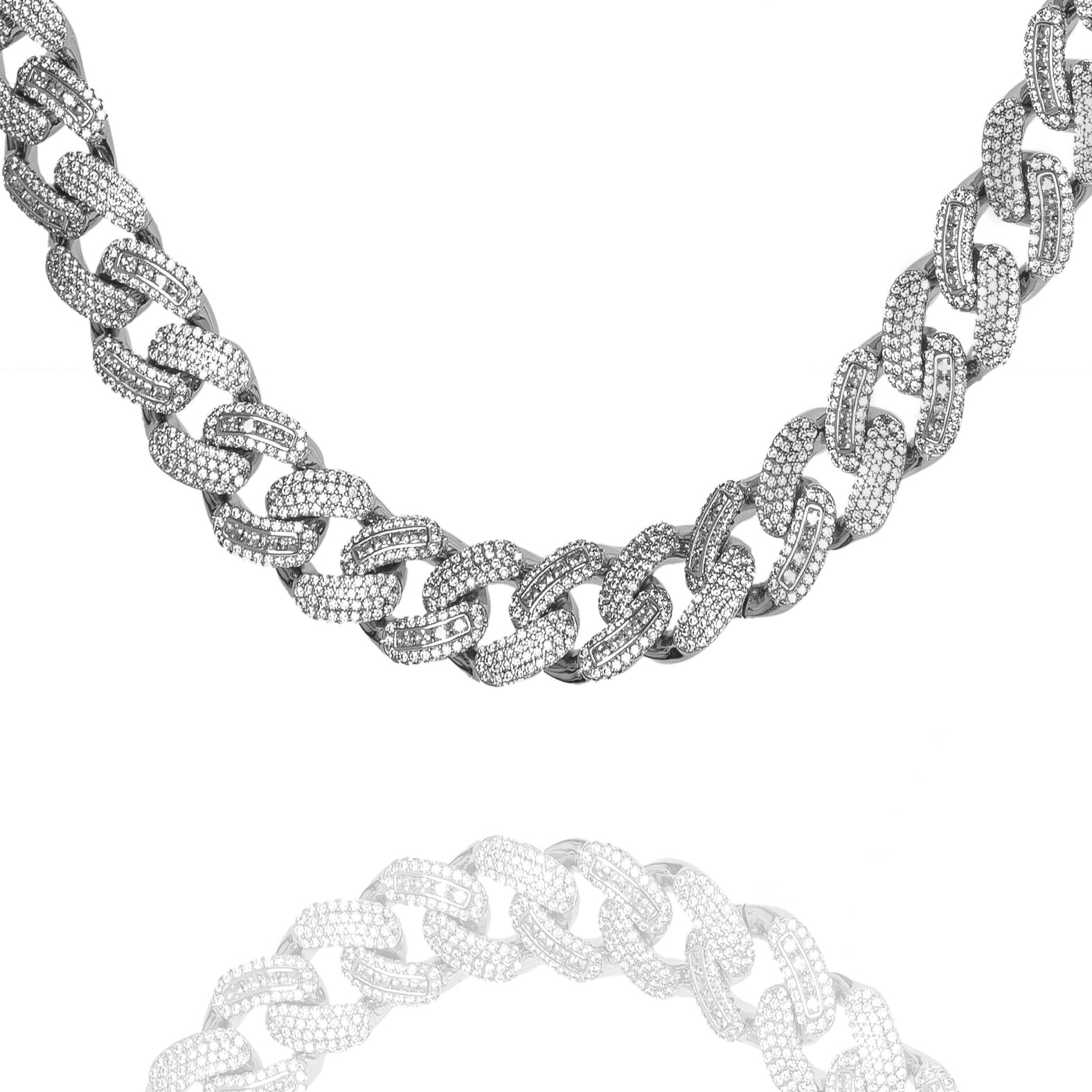 Big Daddy 12MM Baguette Iced Out Rhombus Cuban Silver Chain Hoofdafbeelding