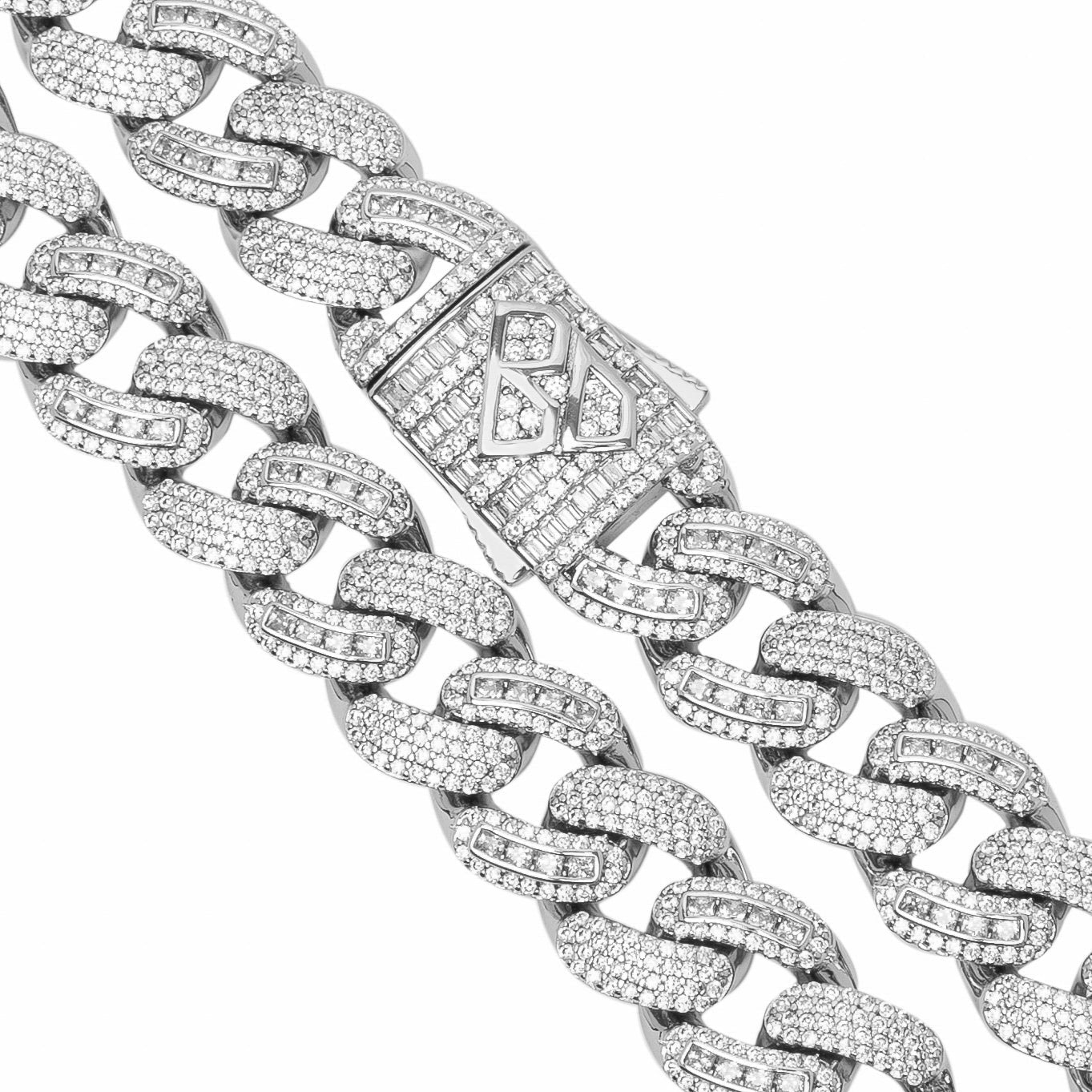 Big Daddy 12MM Baguette Iced Out Rhombus Cuban Silver Chain Secundaire afbeelding