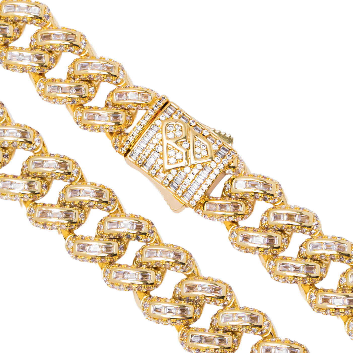 Big Daddy 12MM Baguette Miami Cuban Link Gold Iced Out Chain Secundaire afbeelding