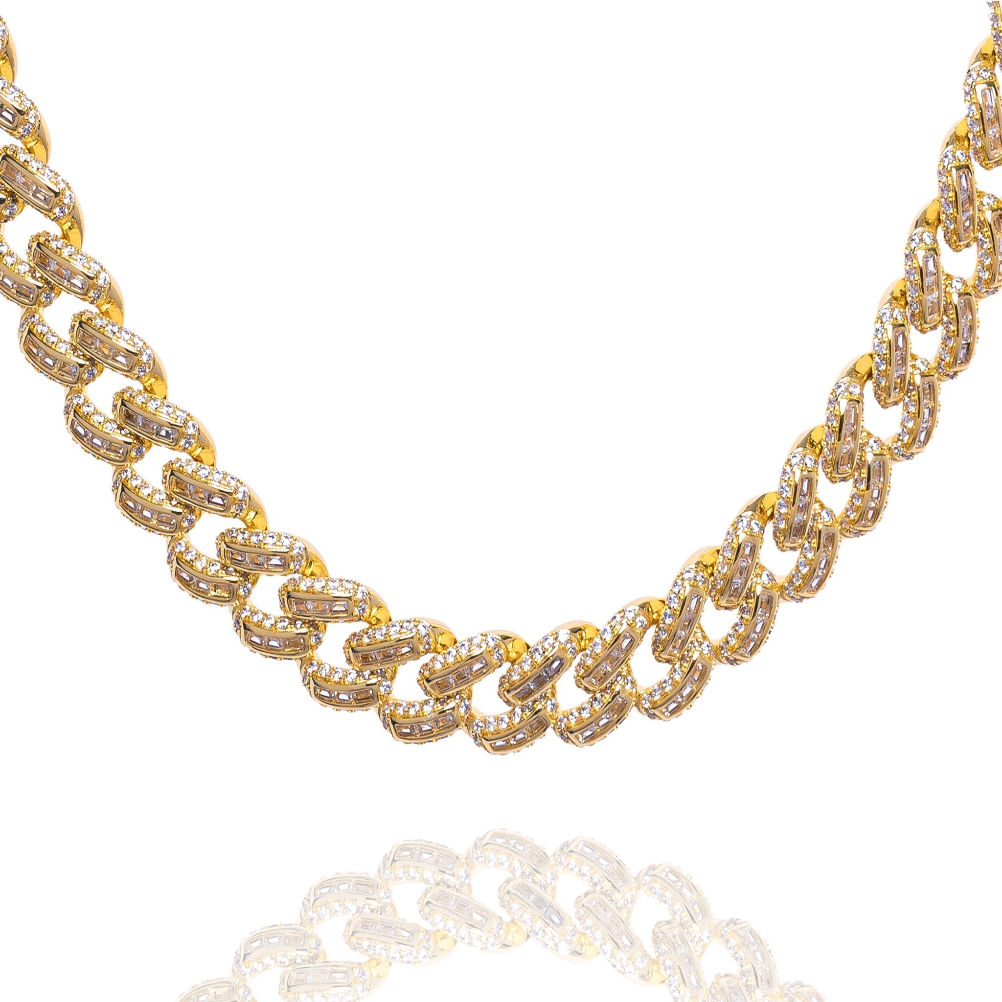 Big Daddy 12MM Baguette Miami Cuban Link Gold Iced Out Chain Hoofdafbeelding