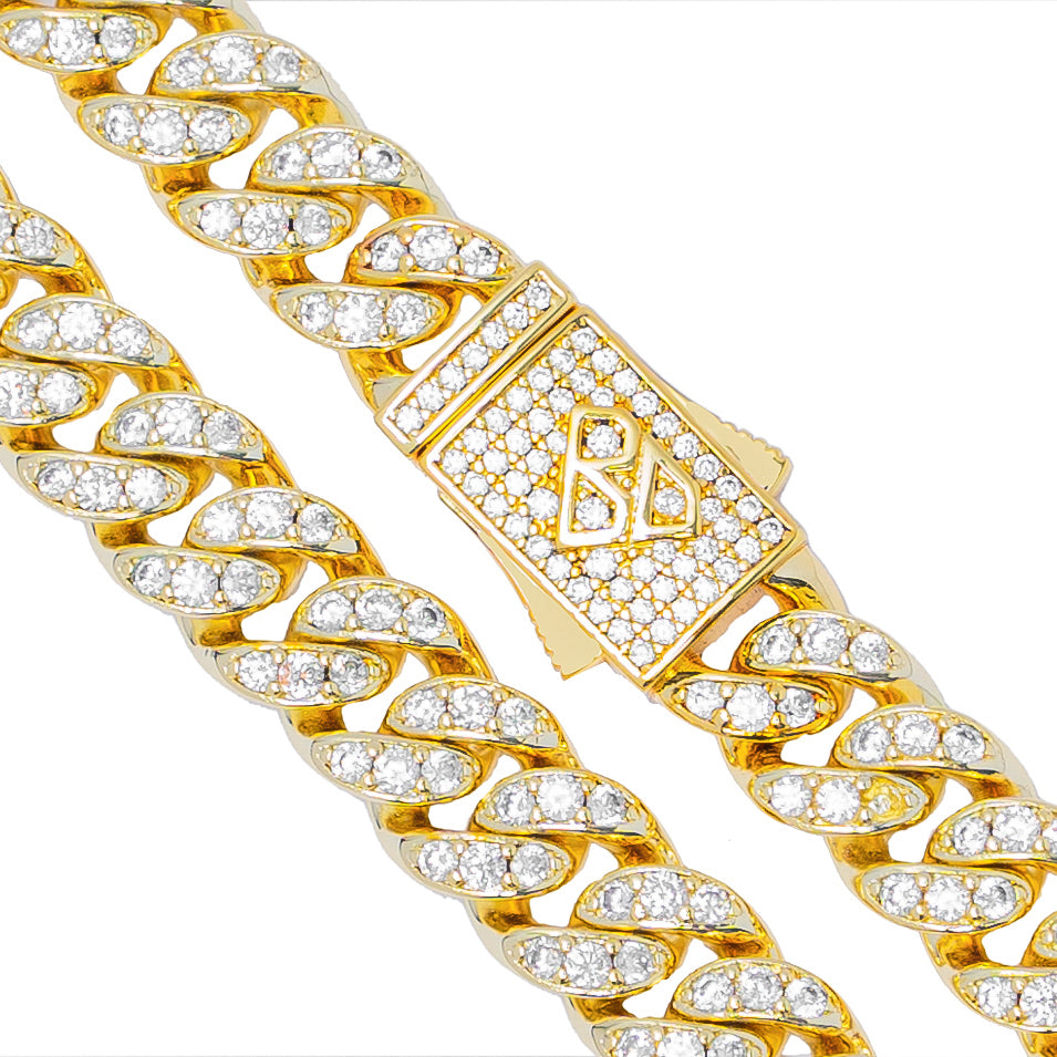 Big Daddy 12MM Bling Cuban Link Gold Iced Out Chain Secundaire afbeelding