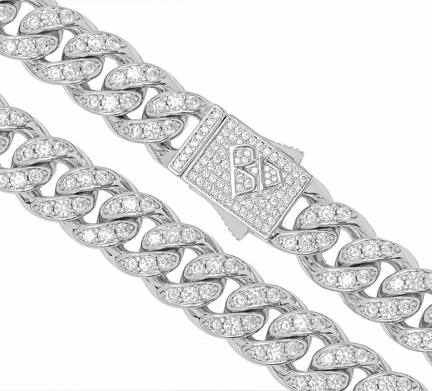 Big Daddy 12MM Bling Cuban Link Silver Iced Out Chain Secundaire afbeelding