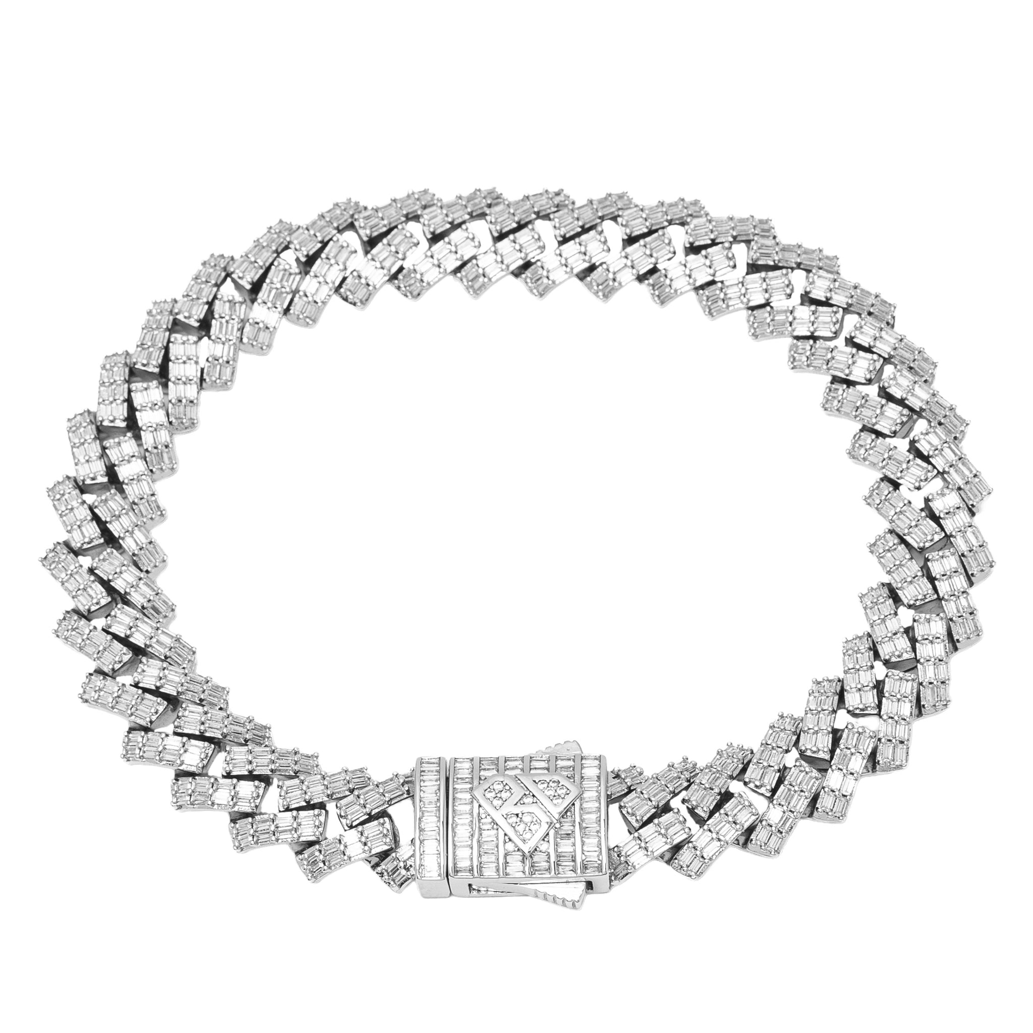 Big Daddy 12MM Cuban Baguette Diamond Silver Iced Out Bracelet Hoofdafbeelding