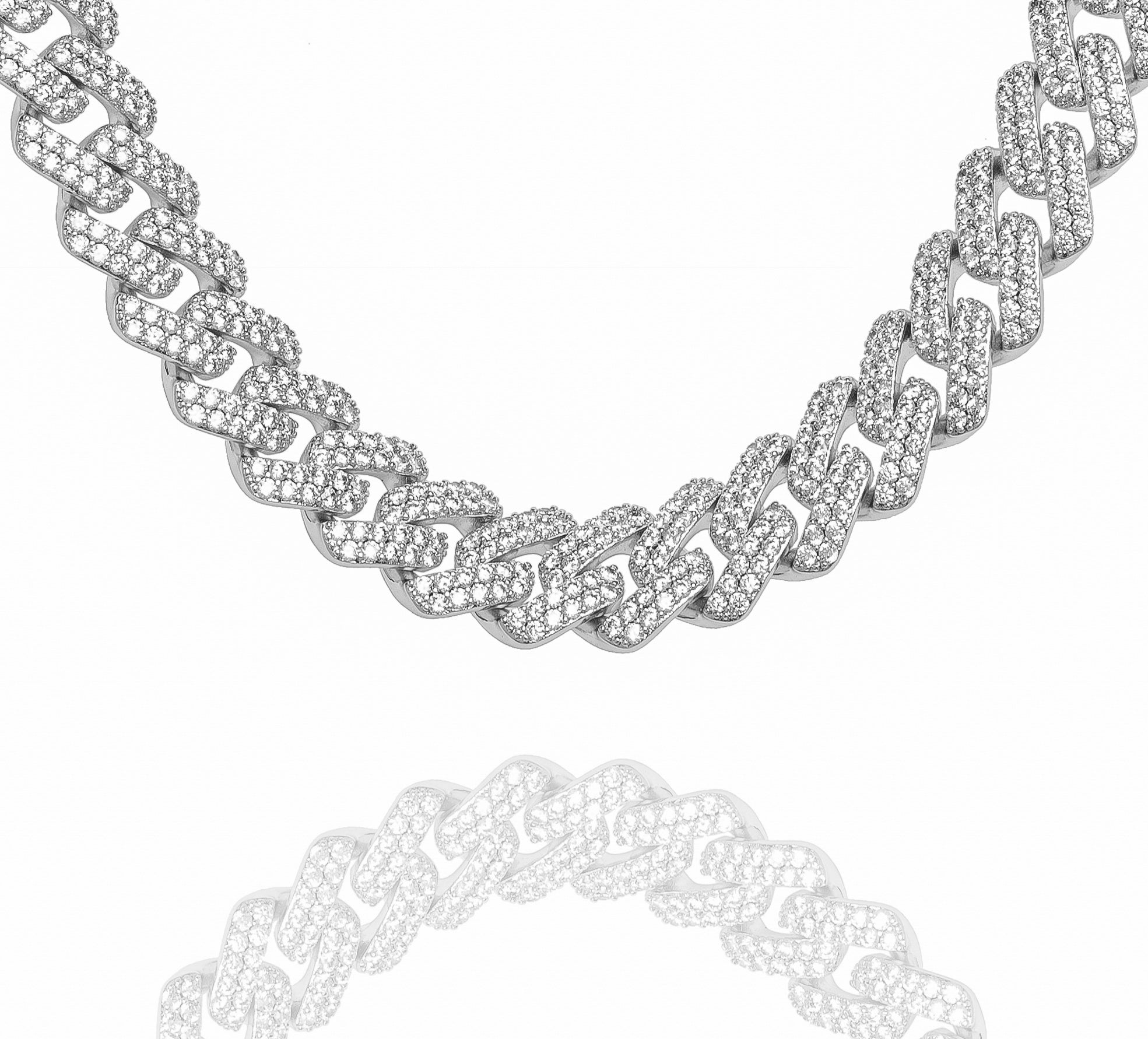 Big Daddy 12MM Full Iced Out Cuban Silver Chain Hoofdafbeelding