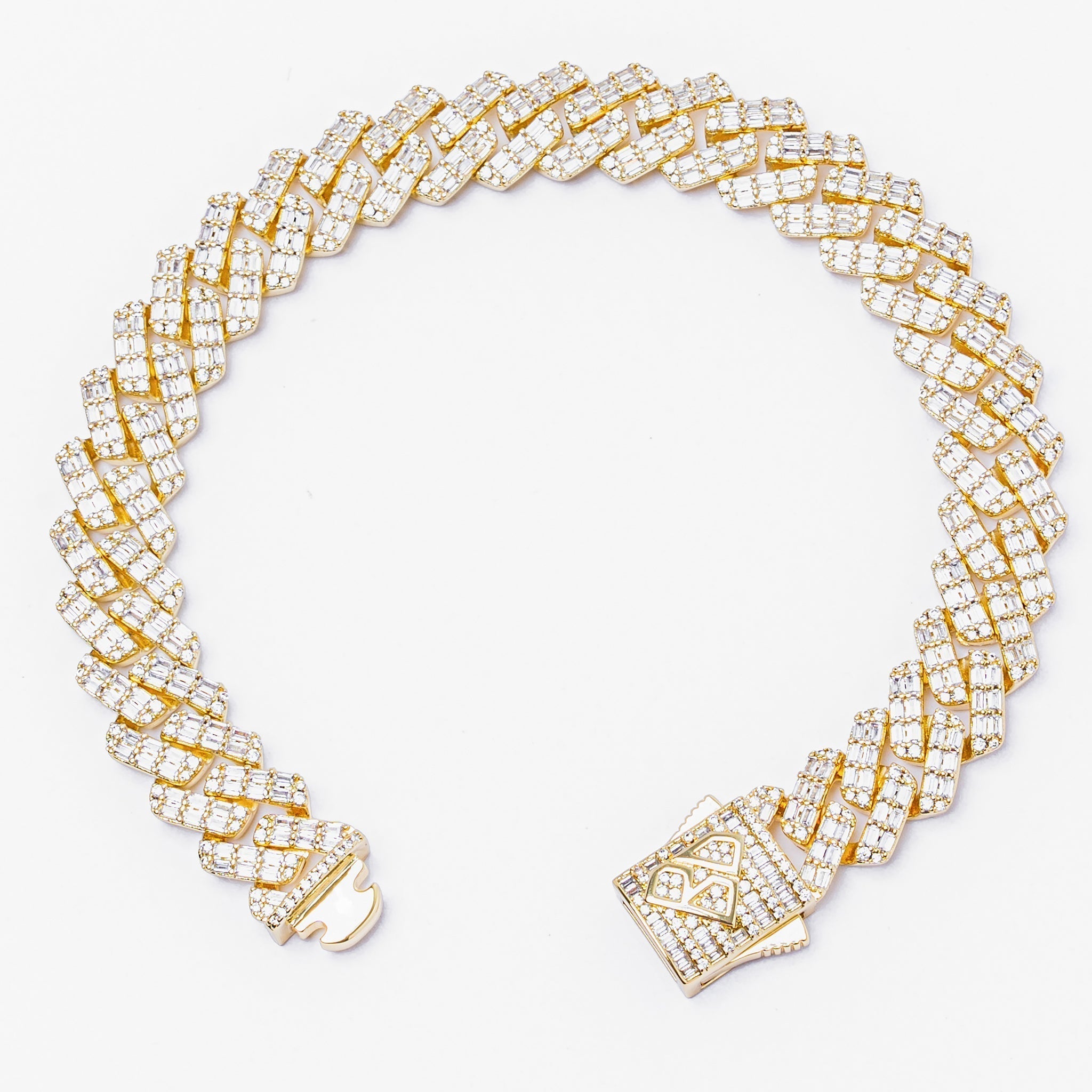 Big Daddy 12MM Gold Baguette Diamond Cuban Iced Out Bracelet Secundaire afbeelding