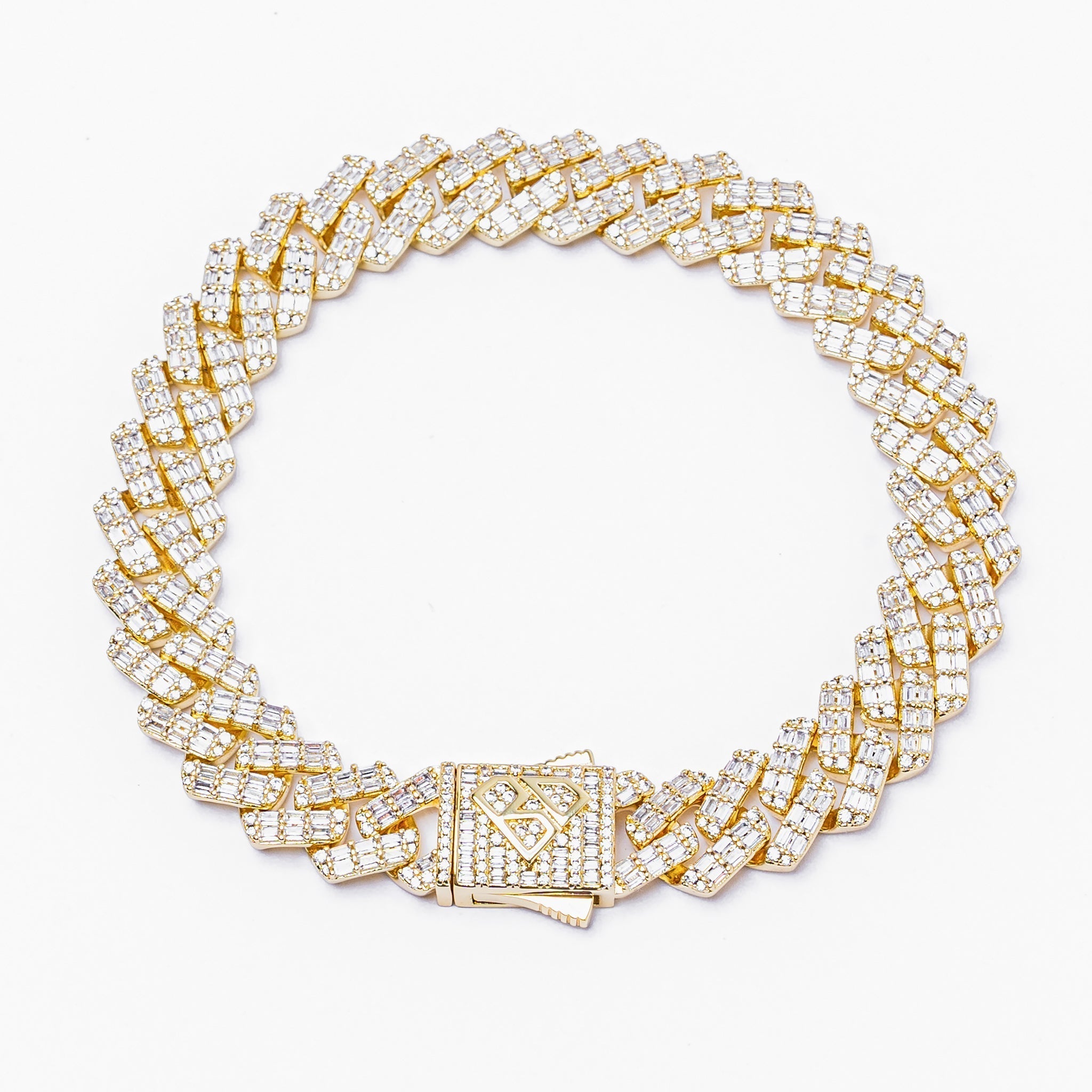 Big Daddy 12MM Gold Baguette Diamond Cuban Iced Out Bracelet Hoofdafbeelding