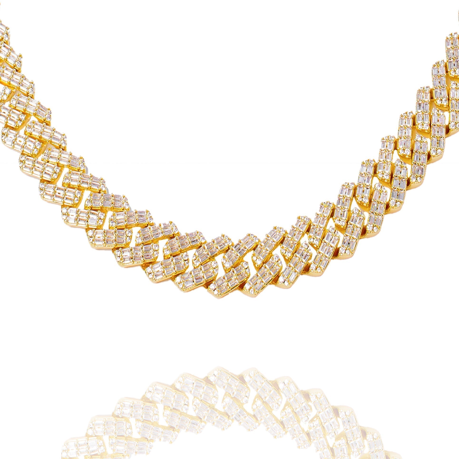 Big Daddy 12MM Gold & Baguette Diamond Prong Cuban Iced Out Chain Hoofdafbeelding