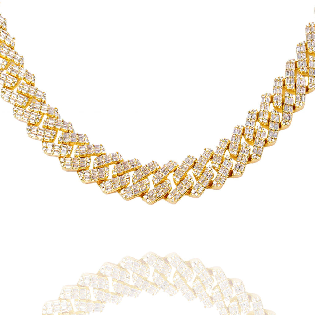 Big Daddy 12MM Gold & Baguette Diamond Prong Cuban Iced Out Chain