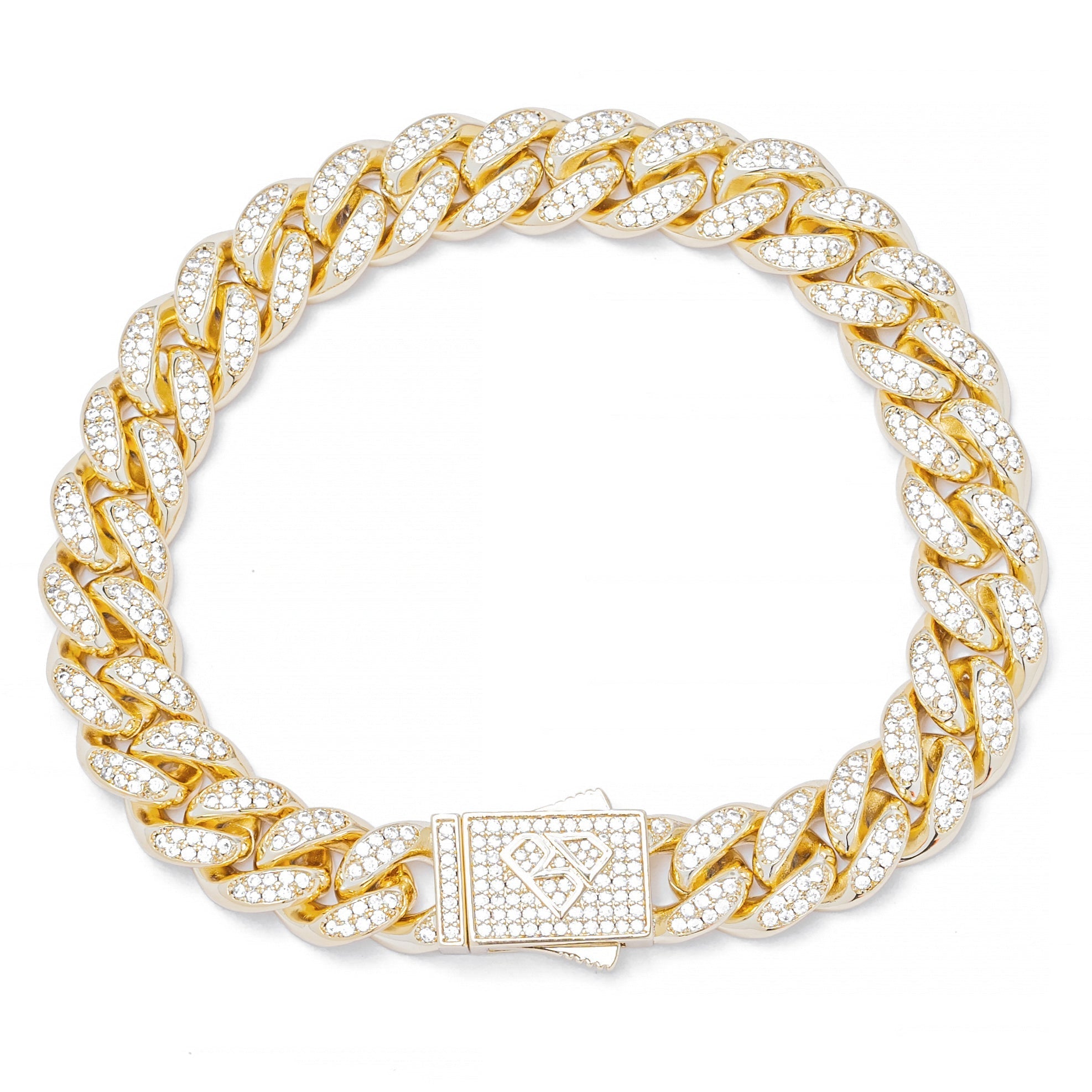 Big Daddy 12MM Gold Diamond Cuban Link Iced Out Bracelet Hoofdafbeelding