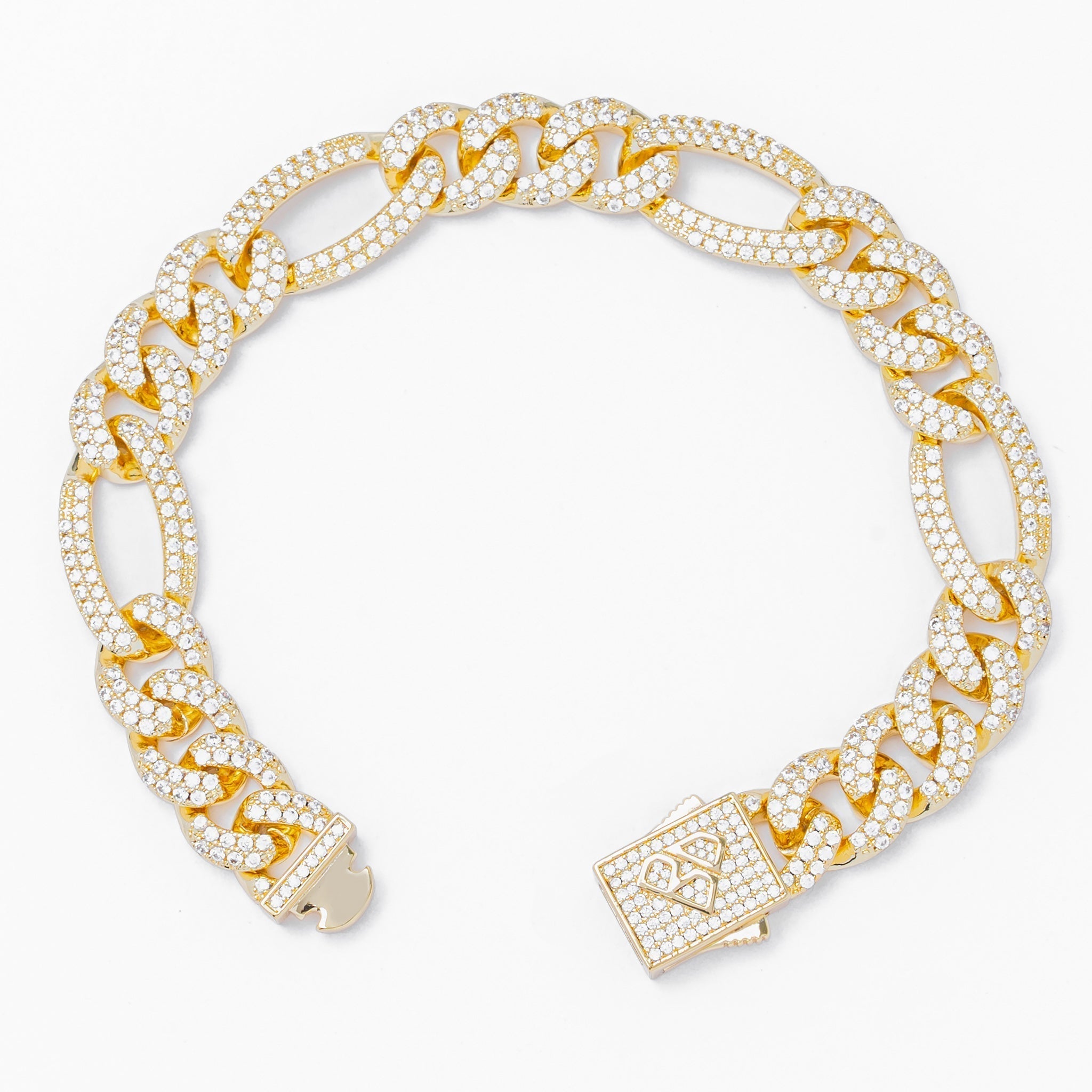 Big Daddy 12MM Hip Hop Iced Figaro Gold Bracelet Secundaire afbeelding
