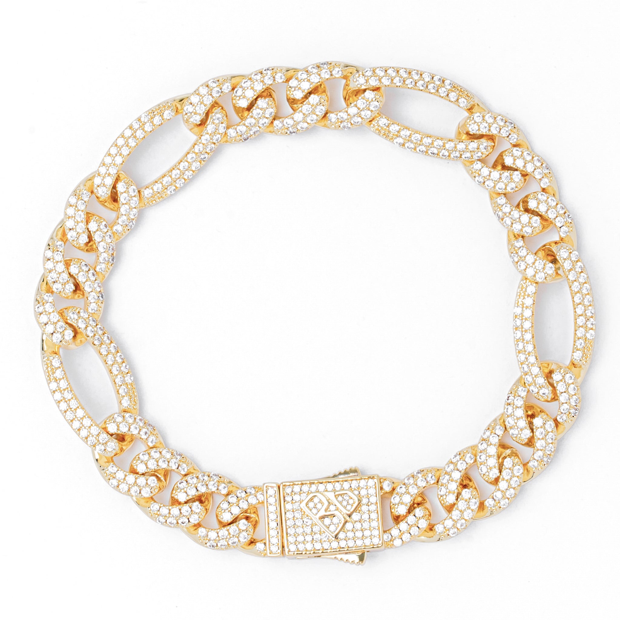 Big Daddy 12MM Hip Hop Iced Figaro Gold Bracelet Hoofdafbeelding