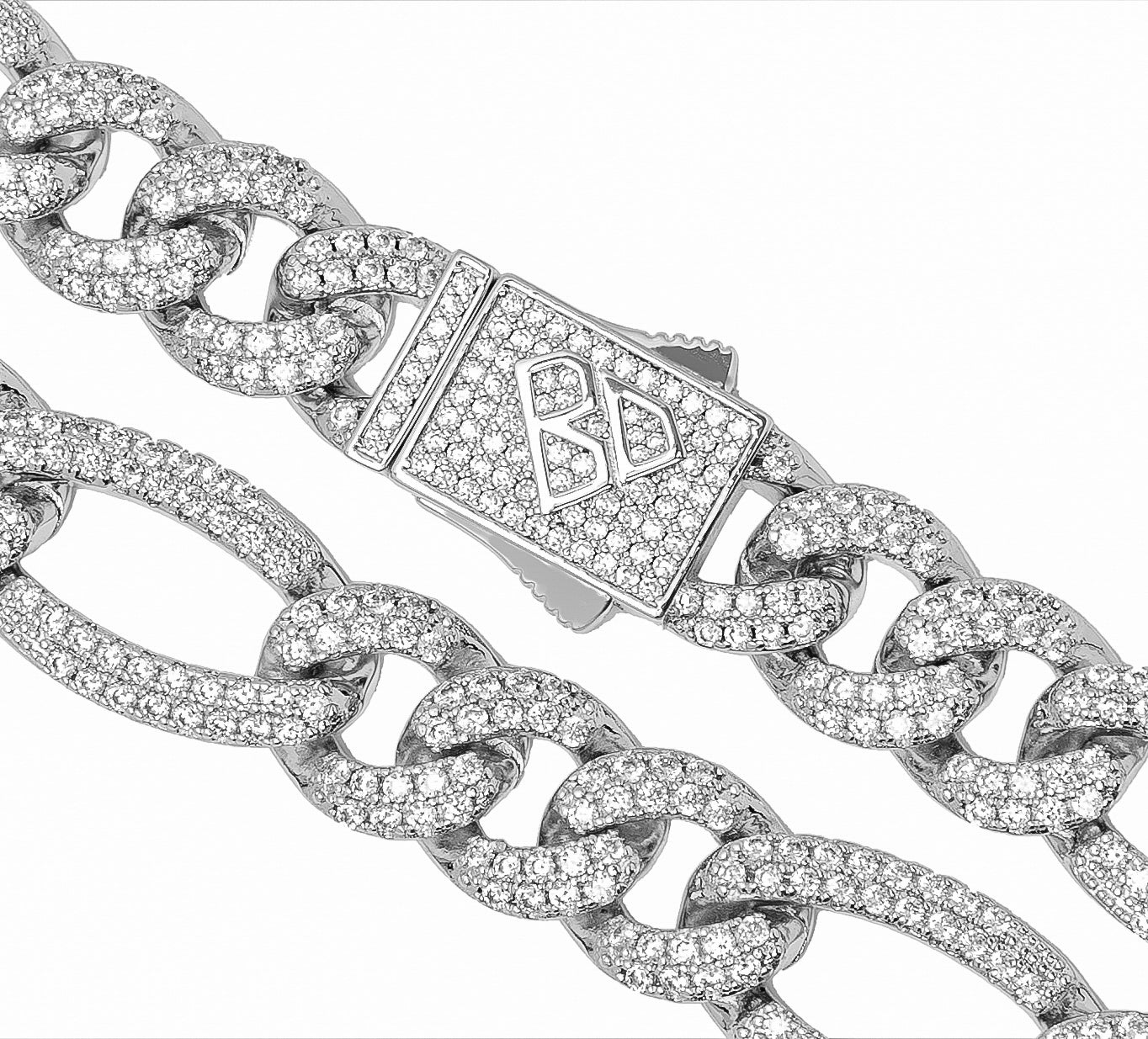 Big Daddy 12MM Hip Hop Iced Figaro Silver Chain Secundaire afbeelding