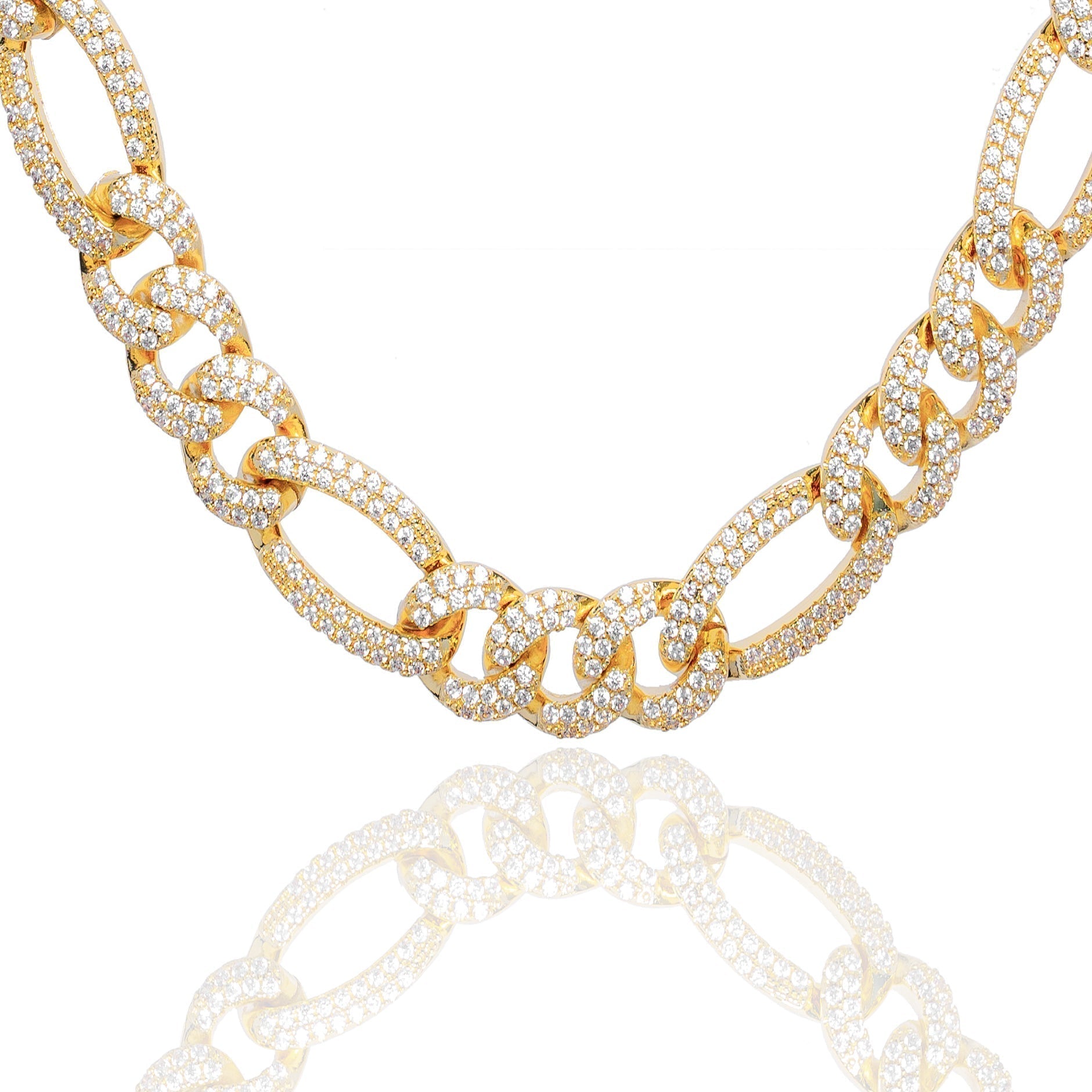 Big Daddy 12MM Iced Out Figaro Gold Chain Hoofdafbeelding