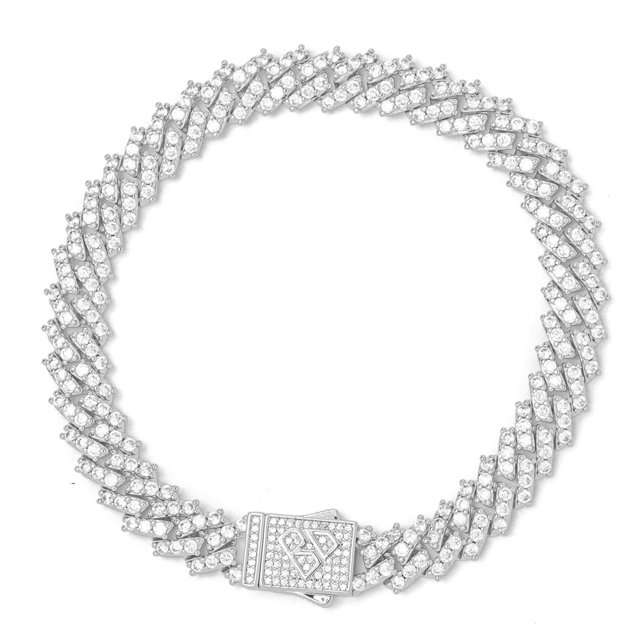 Big Daddy 12MM Silver Iced Out Prong Cuban Bracelet Hoofdafbeelding