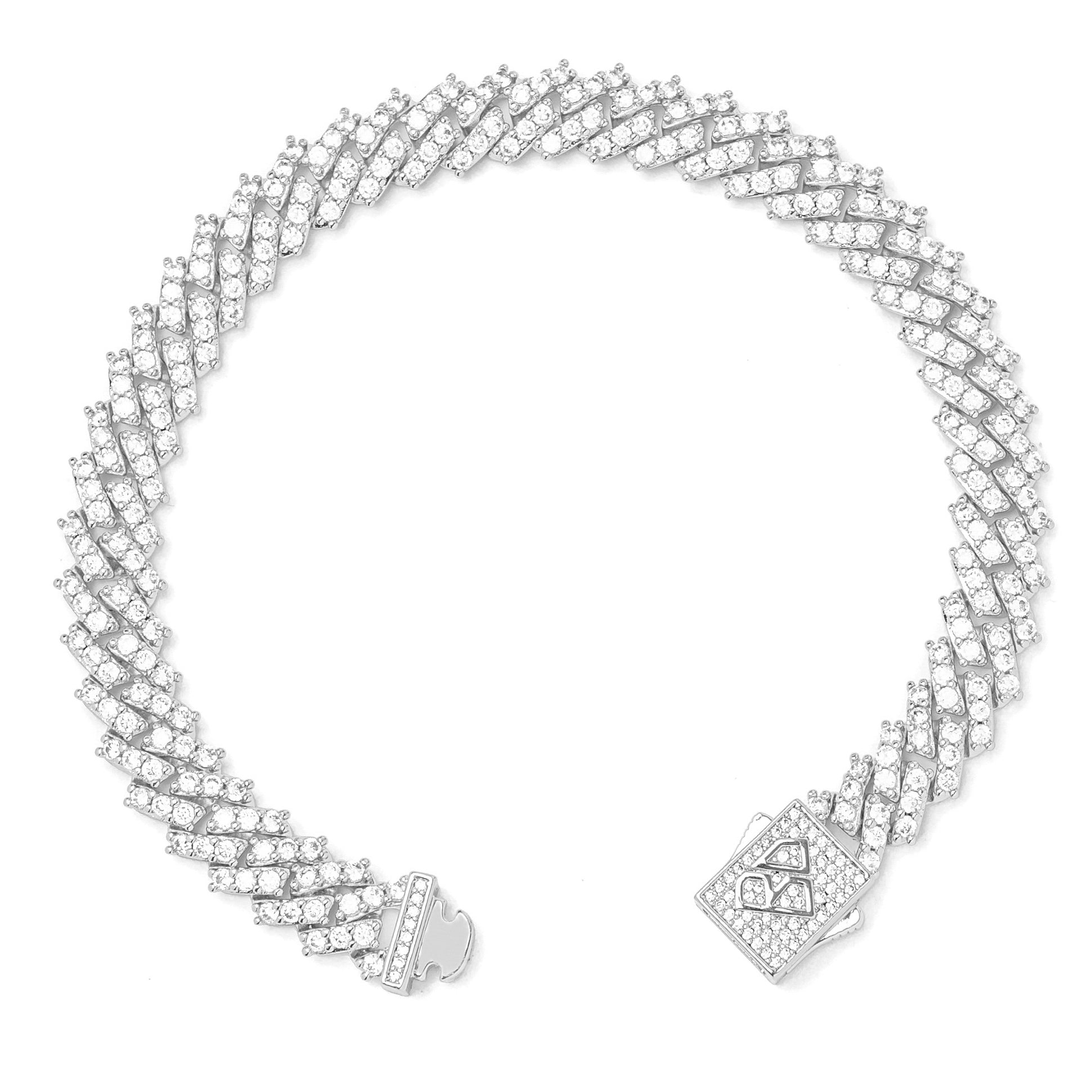 Big Daddy 12MM Silver Iced Out Prong Cuban Bracelet Secundaire afbeelding