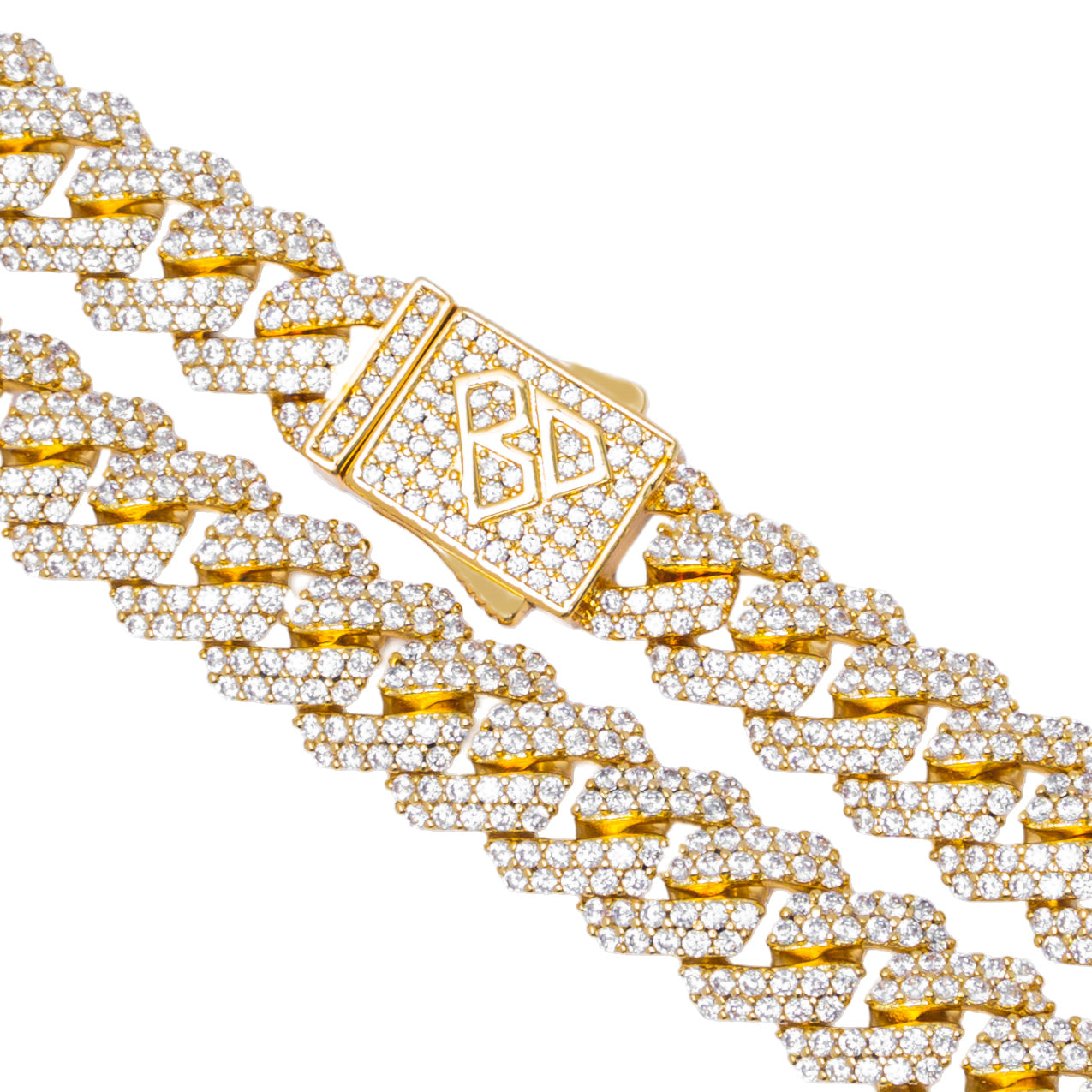 Big Daddy 12MM Straight Edge Cuban Diamond Gold Iced Out Chain Secundaire afbeelding