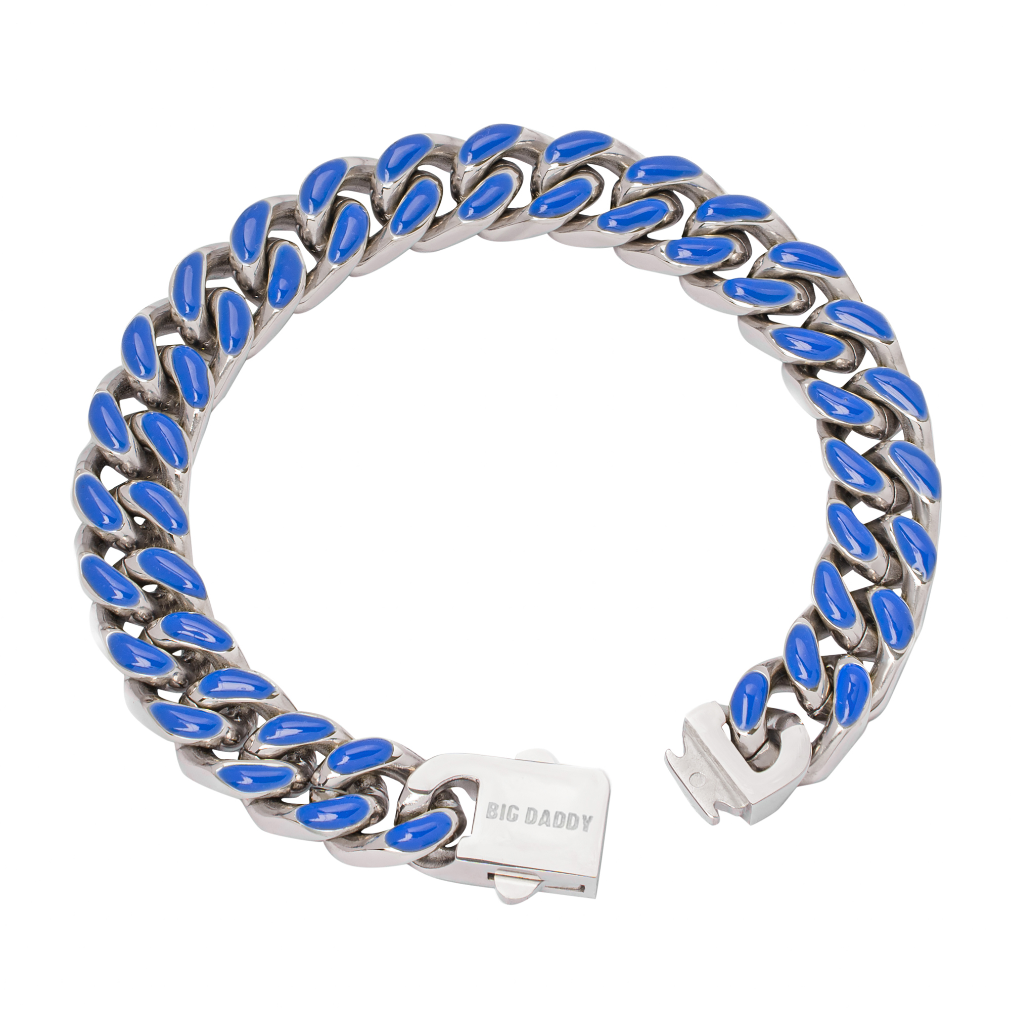 Big Daddy 13MM Enamel Blue Steel Cuban Bracelet Secundaire afbeelding
