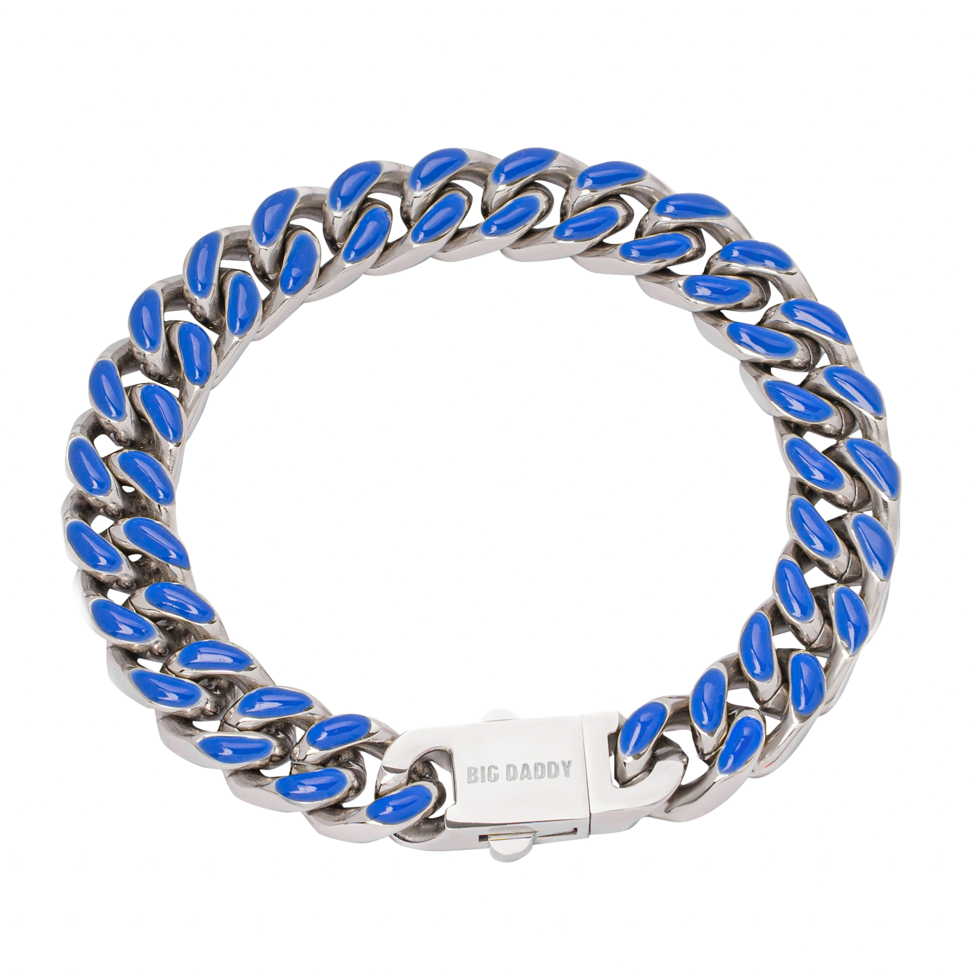 Big Daddy 13MM Enamel Blue Steel Cuban Bracelet Hoofdafbeelding