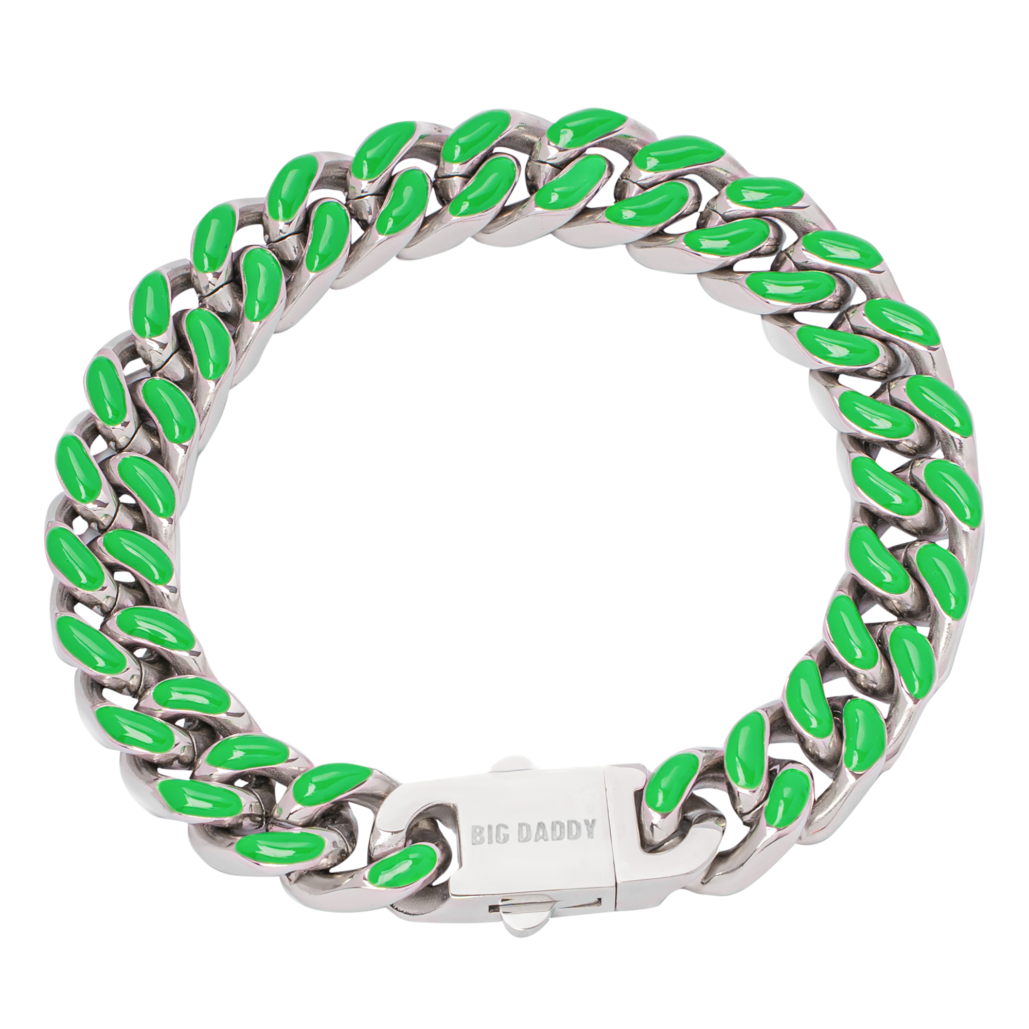Big Daddy 13MM Enamel Green Steel Cuban Bracelet Hoofdafbeelding