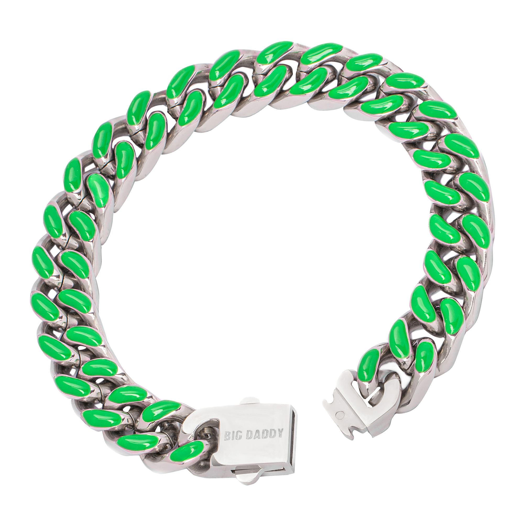 Big Daddy 13MM Enamel Green Steel Cuban Bracelet Secundaire afbeelding
