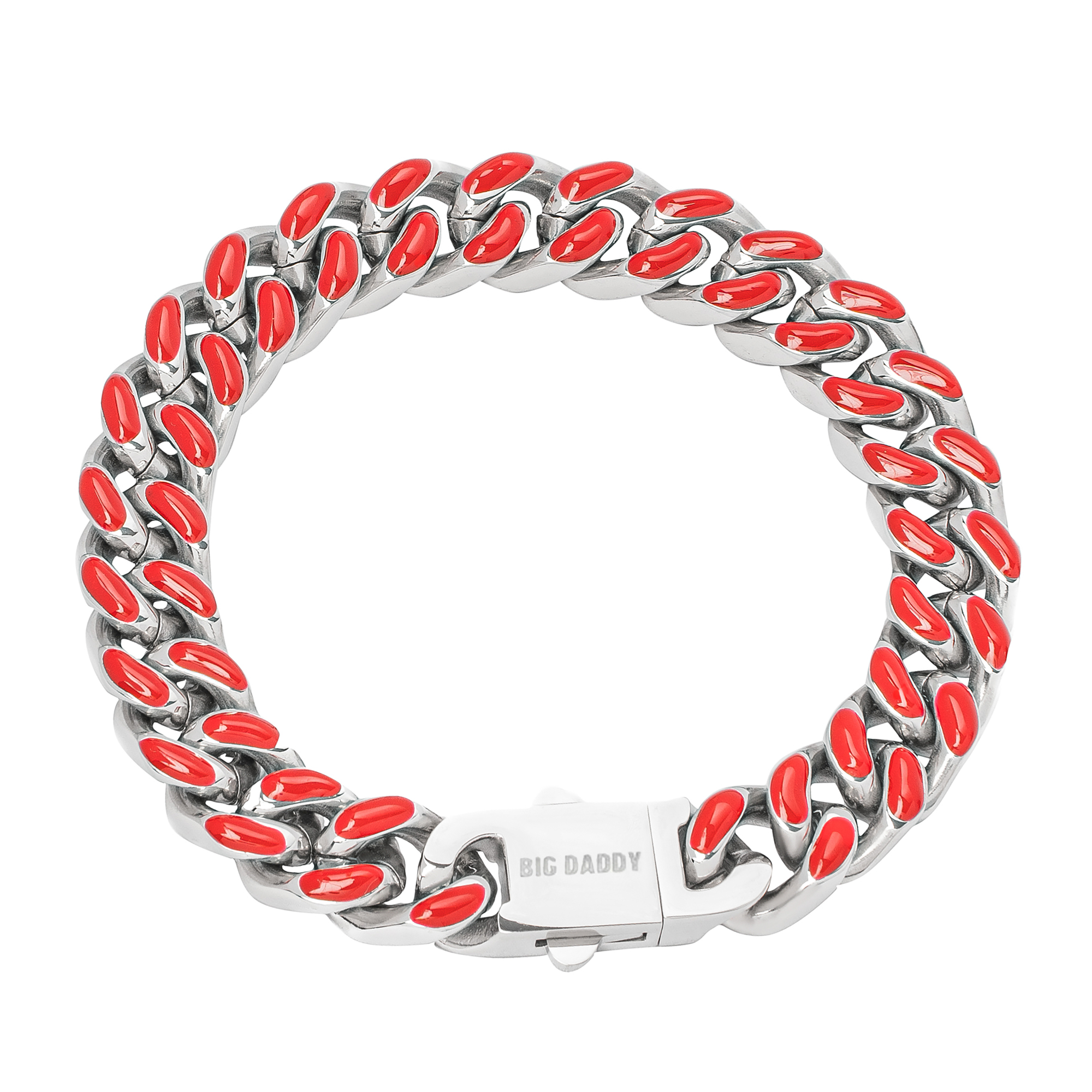Big Daddy 13MM Enamel Red Steel Cuban Bracelet Hoofdafbeelding