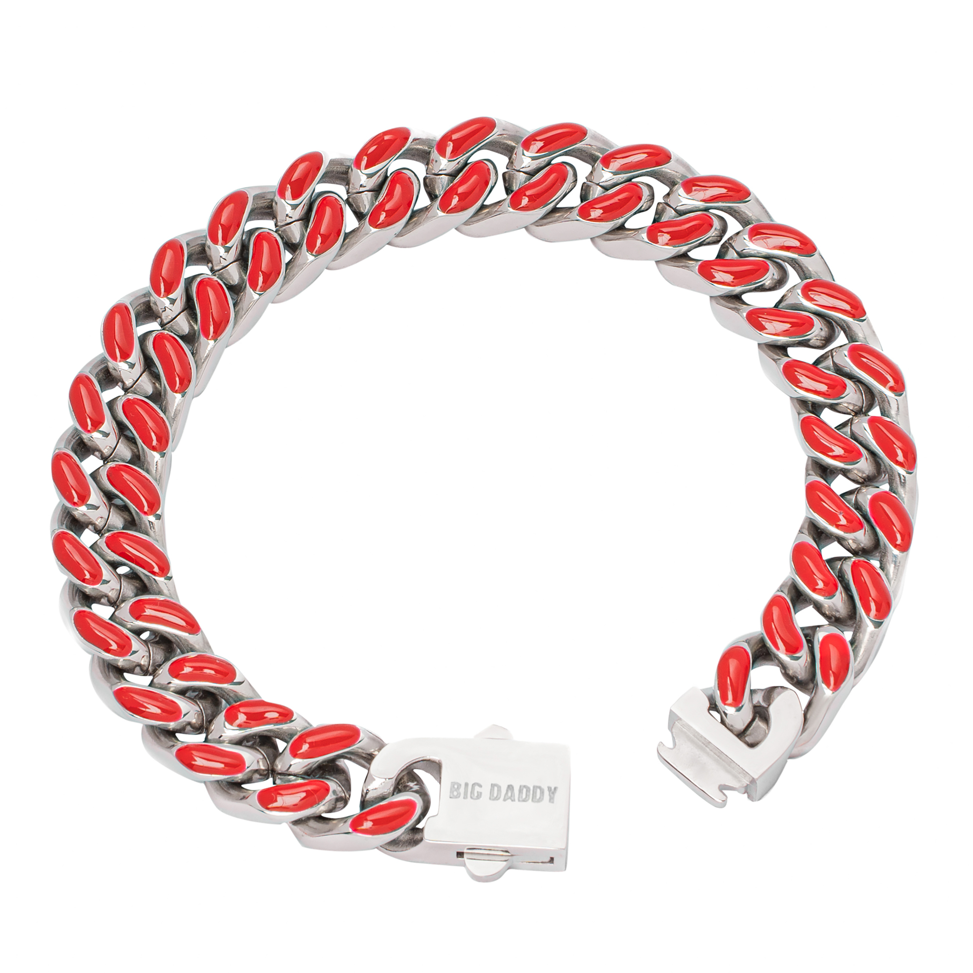 Big Daddy 13MM Enamel Red Steel Cuban Bracelet Secundaire afbeelding