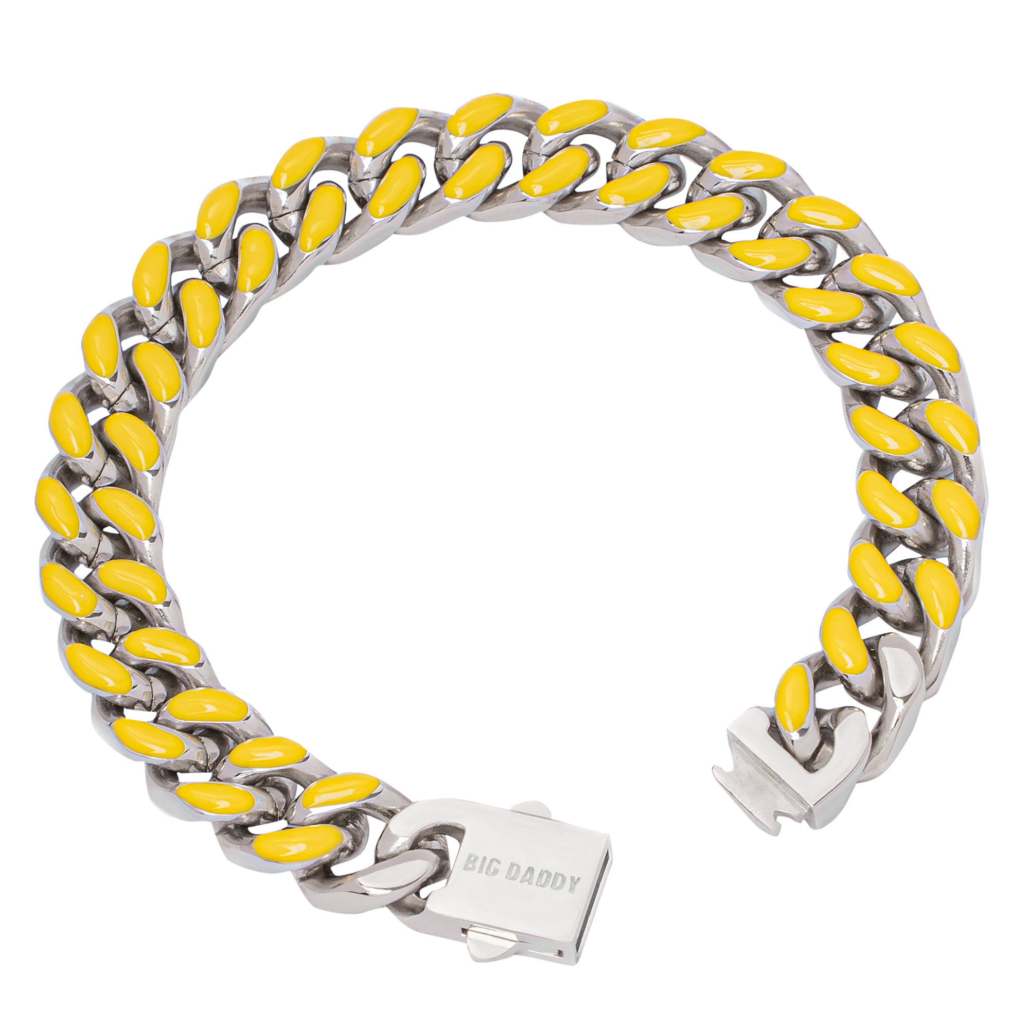 Big Daddy 13MM Enamel Yellow Steel Cuban Bracelet Secundaire afbeelding