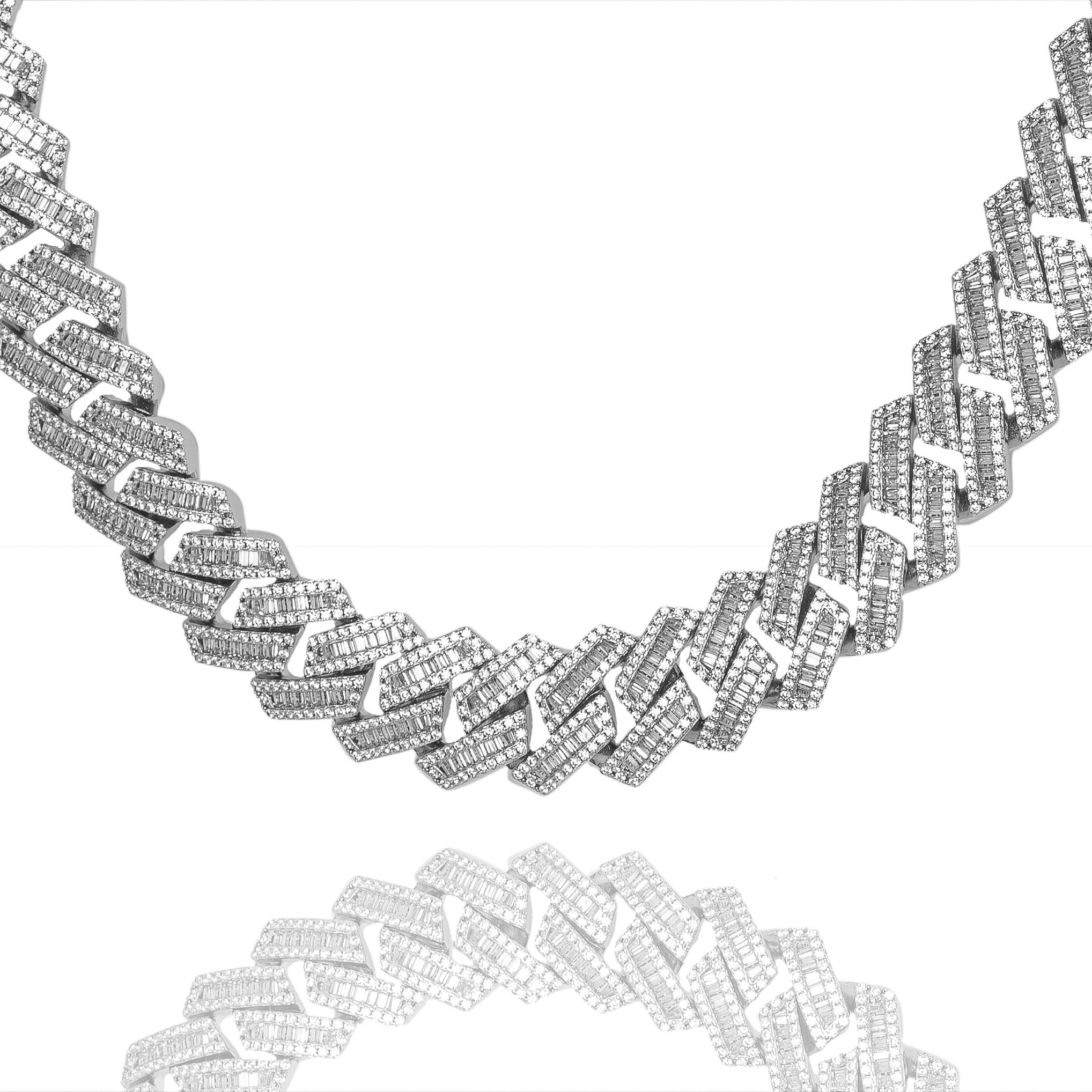 Big Daddy 16MM Baguette Iced Out Cuban Link Silver Chain Hoofdafbeelding