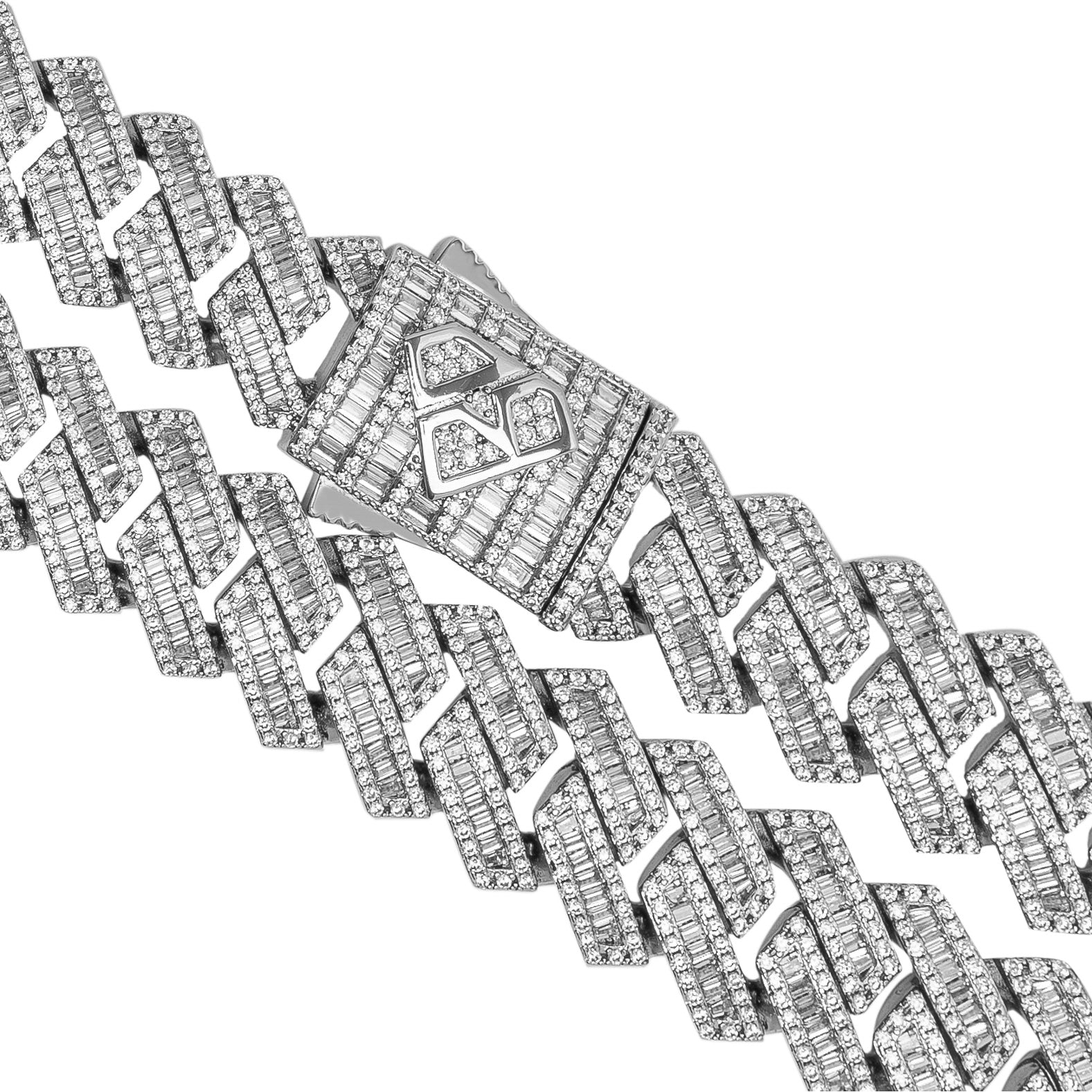 Big Daddy 16MM Baguette Iced Out Cuban Link Silver Chain Secundaire afbeelding
