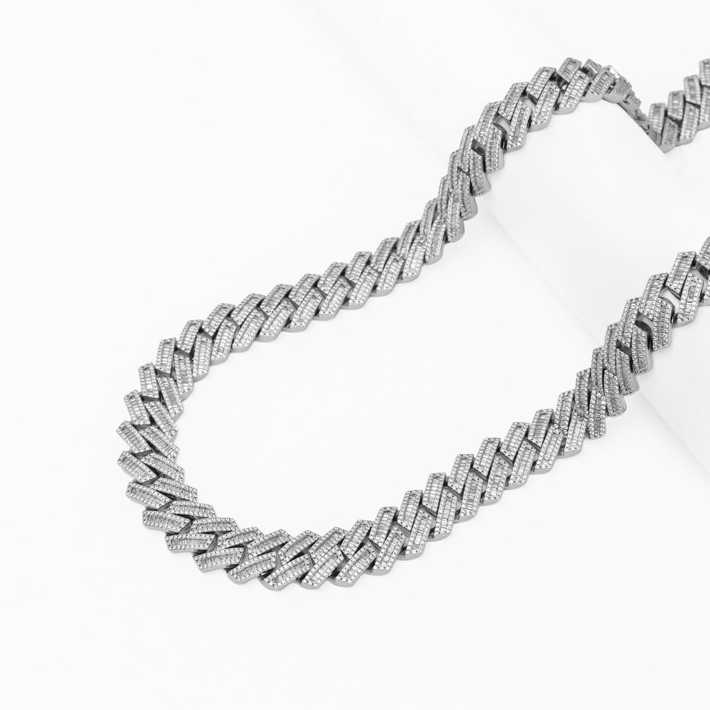Big Daddy 16MM Baguette Iced Out Cuban Link Silver Chain