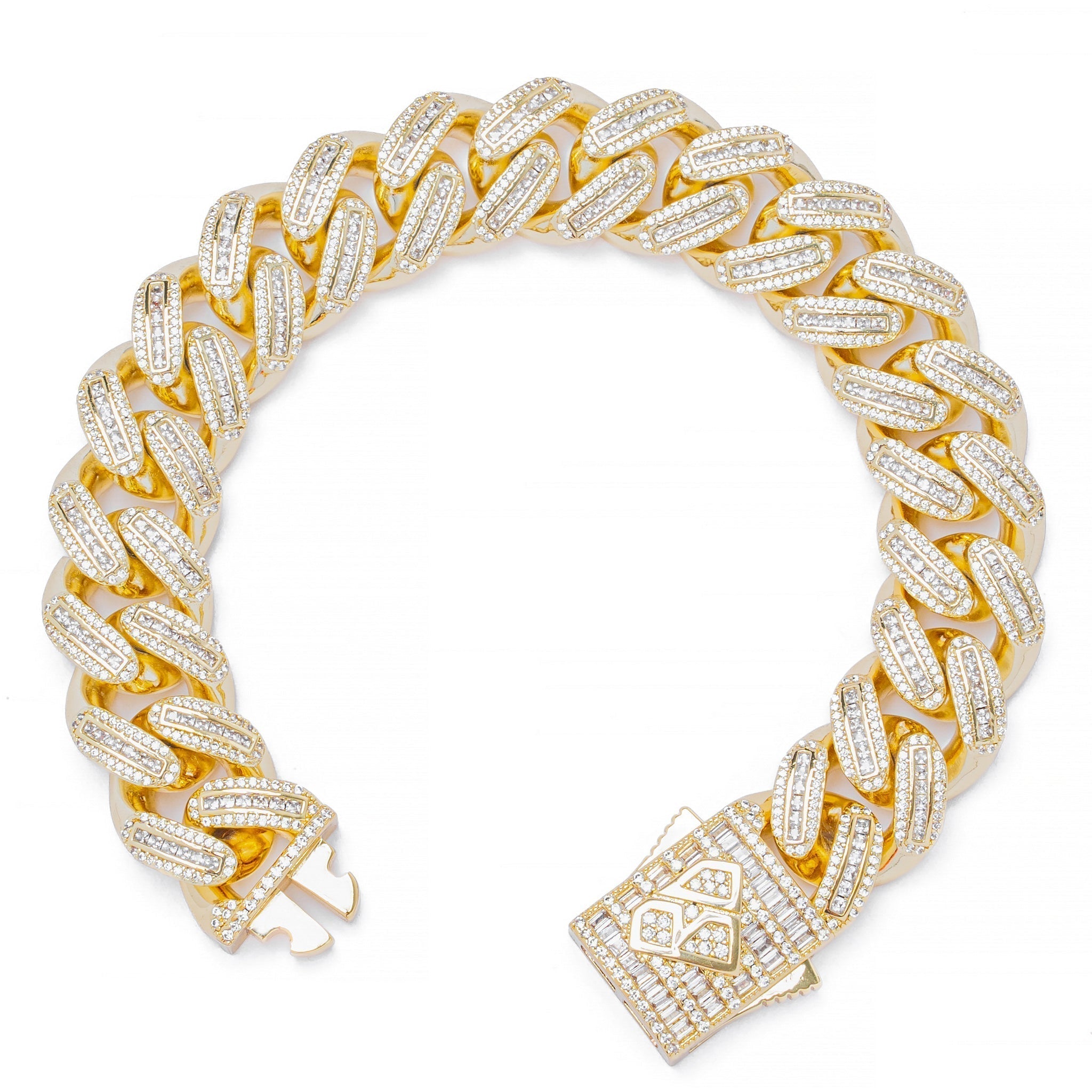 Big Daddy 18MM Baguette Gold Iced Out Cuban Link Bracelet Secundaire afbeelding