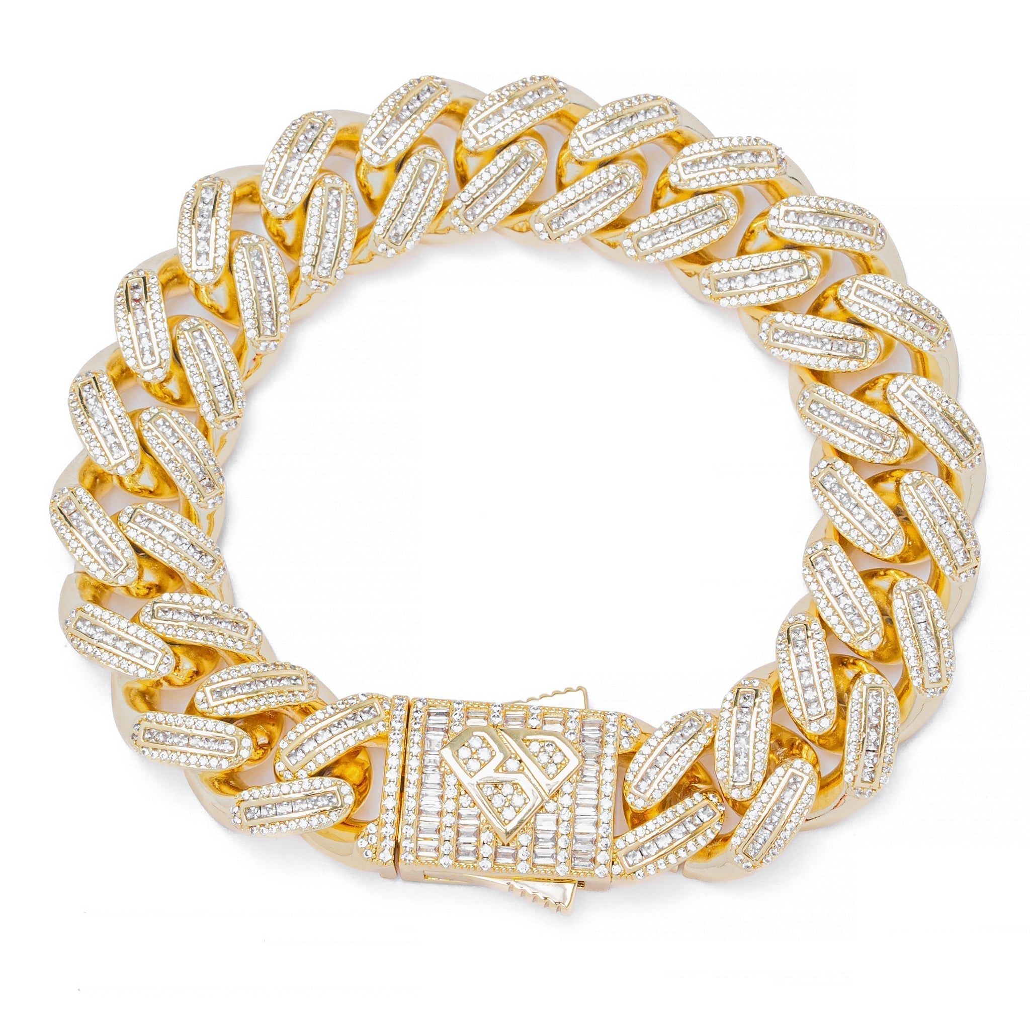 Big Daddy 18MM Baguette Gold Iced Out Cuban Link Bracelet Hoofdafbeelding