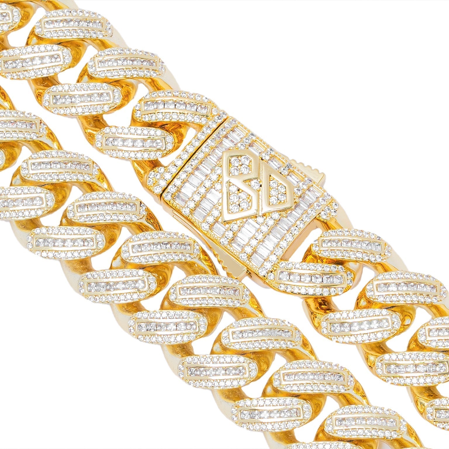 Big Daddy 18MM Baguette Gold Iced Out Cuban Link Chain Secundaire afbeelding
