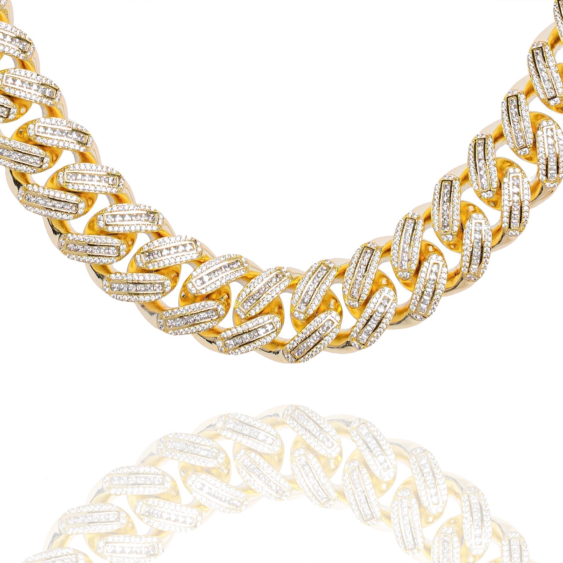 Big Daddy 18MM Baguette Gold Iced Out Cuban Link Chain Hoofdafbeelding
