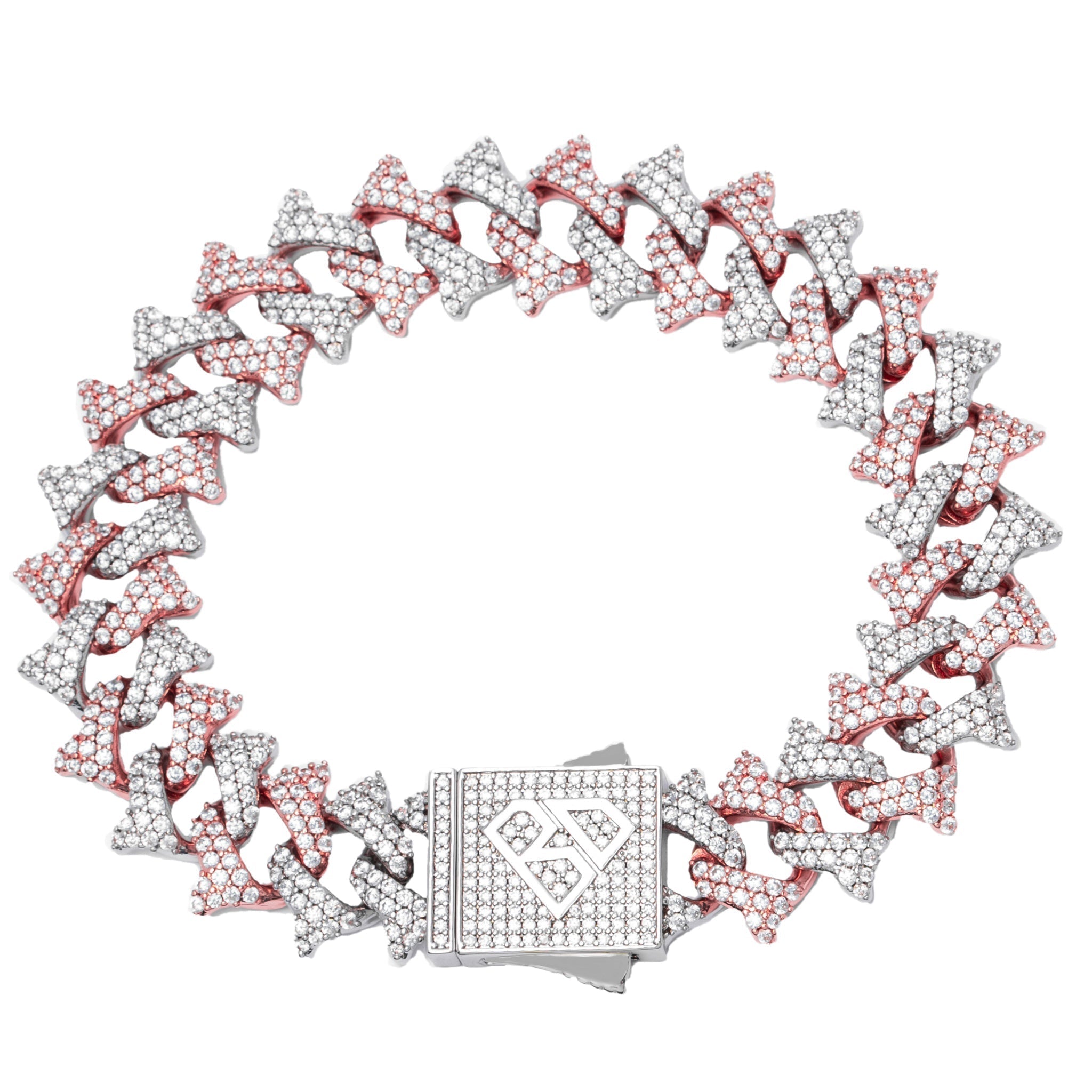 Big Daddy 18MM Solid Two-Tone Spiked Iced Out Diamond Bracelet