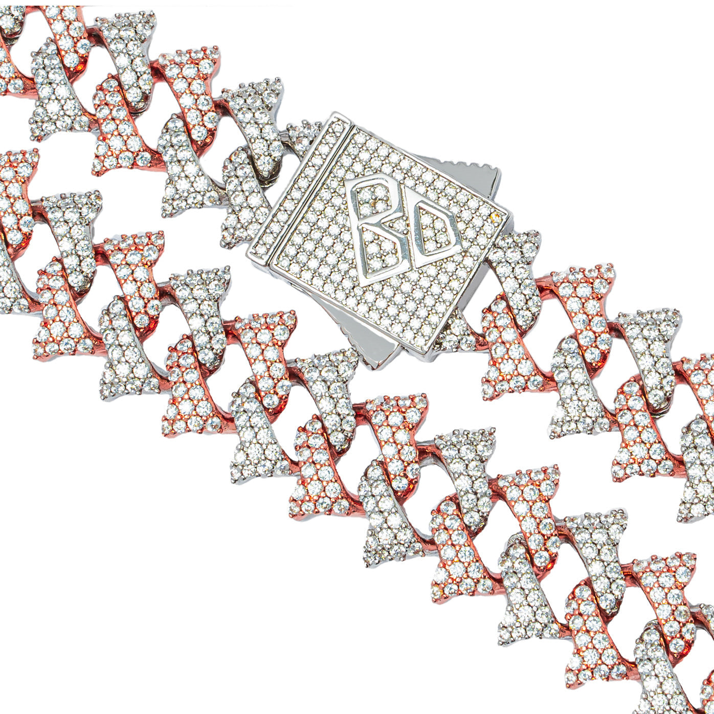 Big Daddy 18MM Solid Two-Tone Spiked Iced Out Diamond Chain Secundaire afbeelding