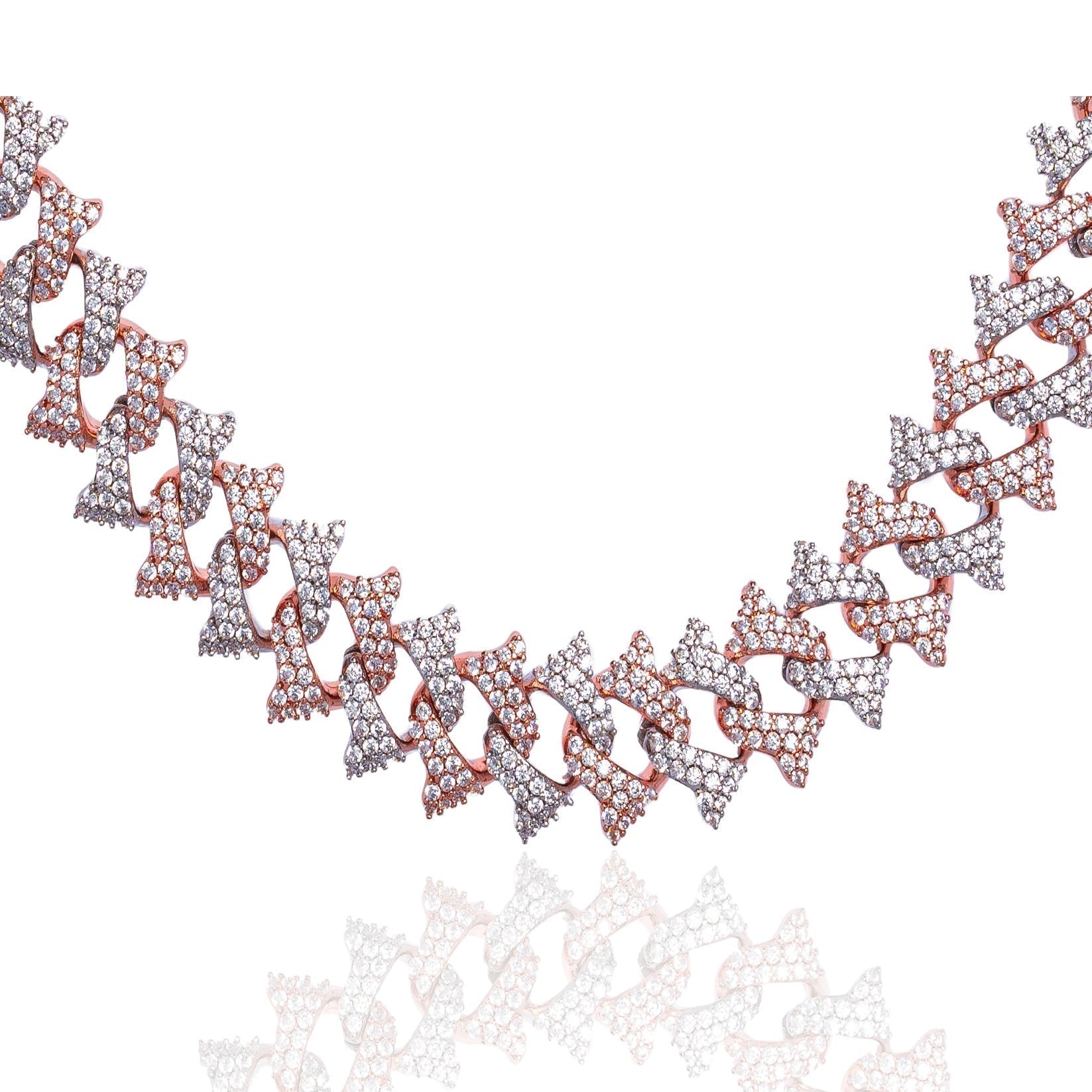Big Daddy 18MM Solid Two-Tone Spiked Iced Out Diamond Chain Hoofdafbeelding