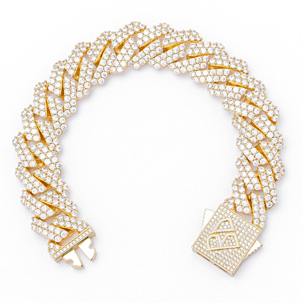 Big Daddy 19MM Straight Edge Cuban Diamond Gold Bracelet