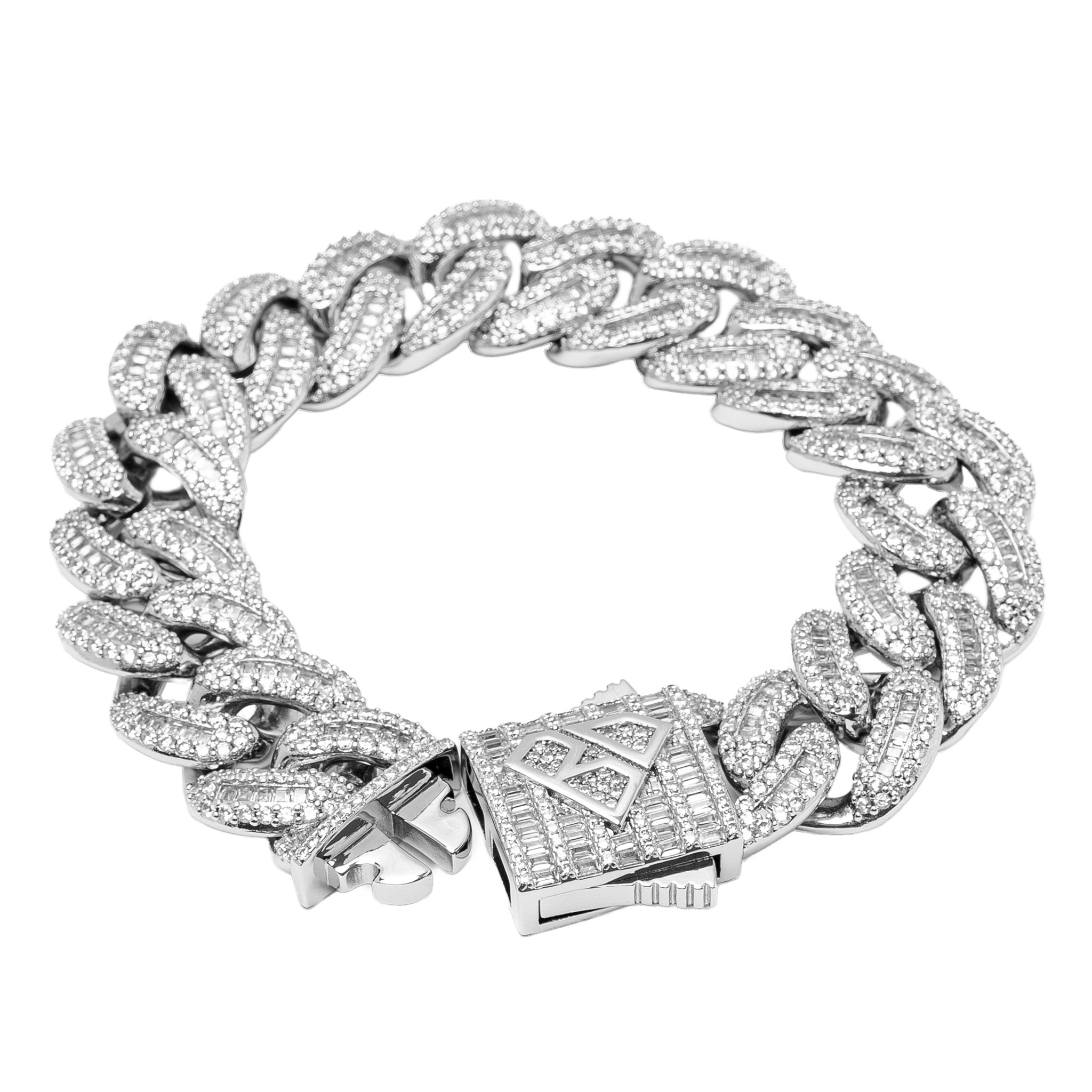 Big Daddy 20MM Baguette Iced Out Cuban Link Silver Bracelet Hoofdafbeelding