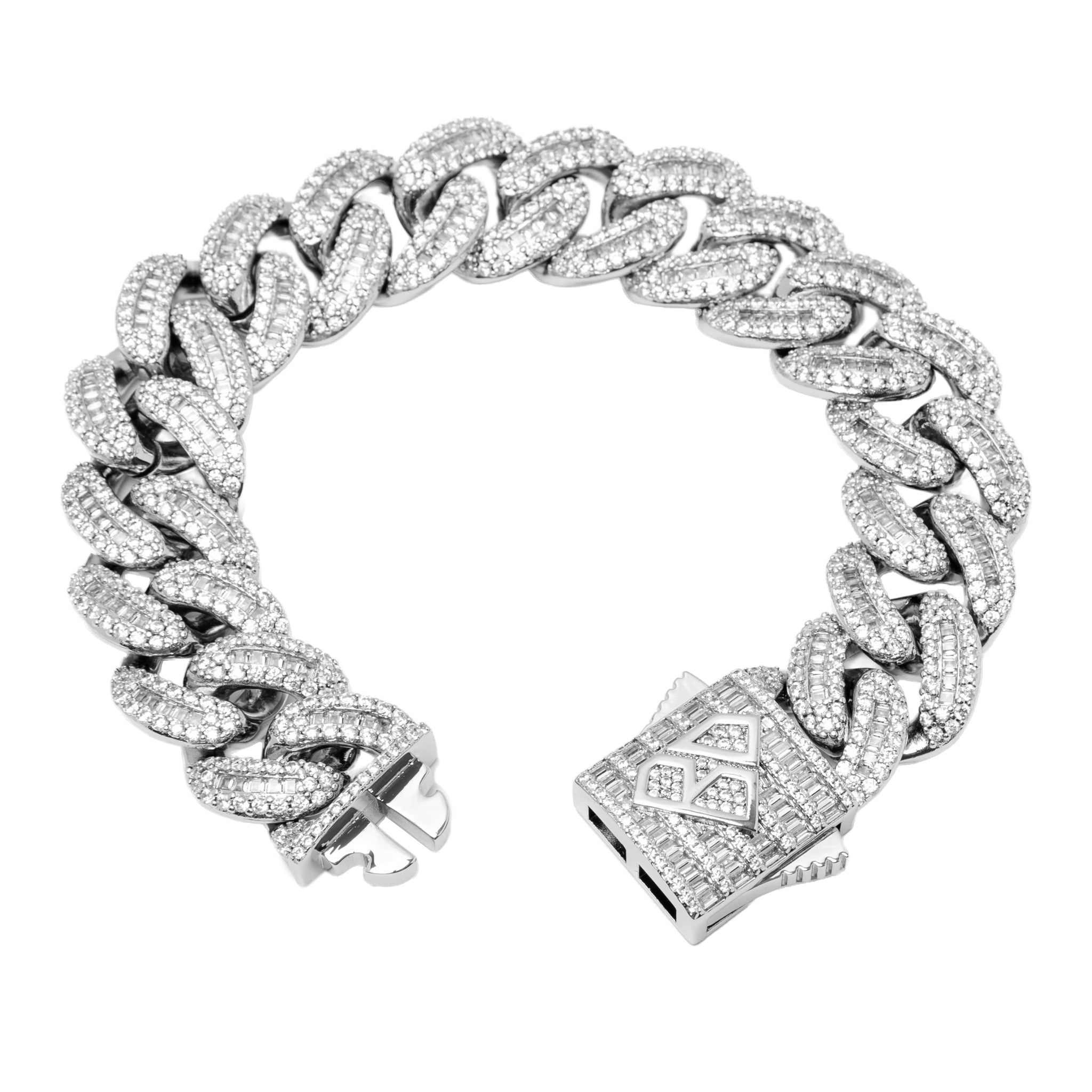 Big Daddy 20MM Baguette Iced Out Cuban Link Silver Bracelet Secundaire afbeelding