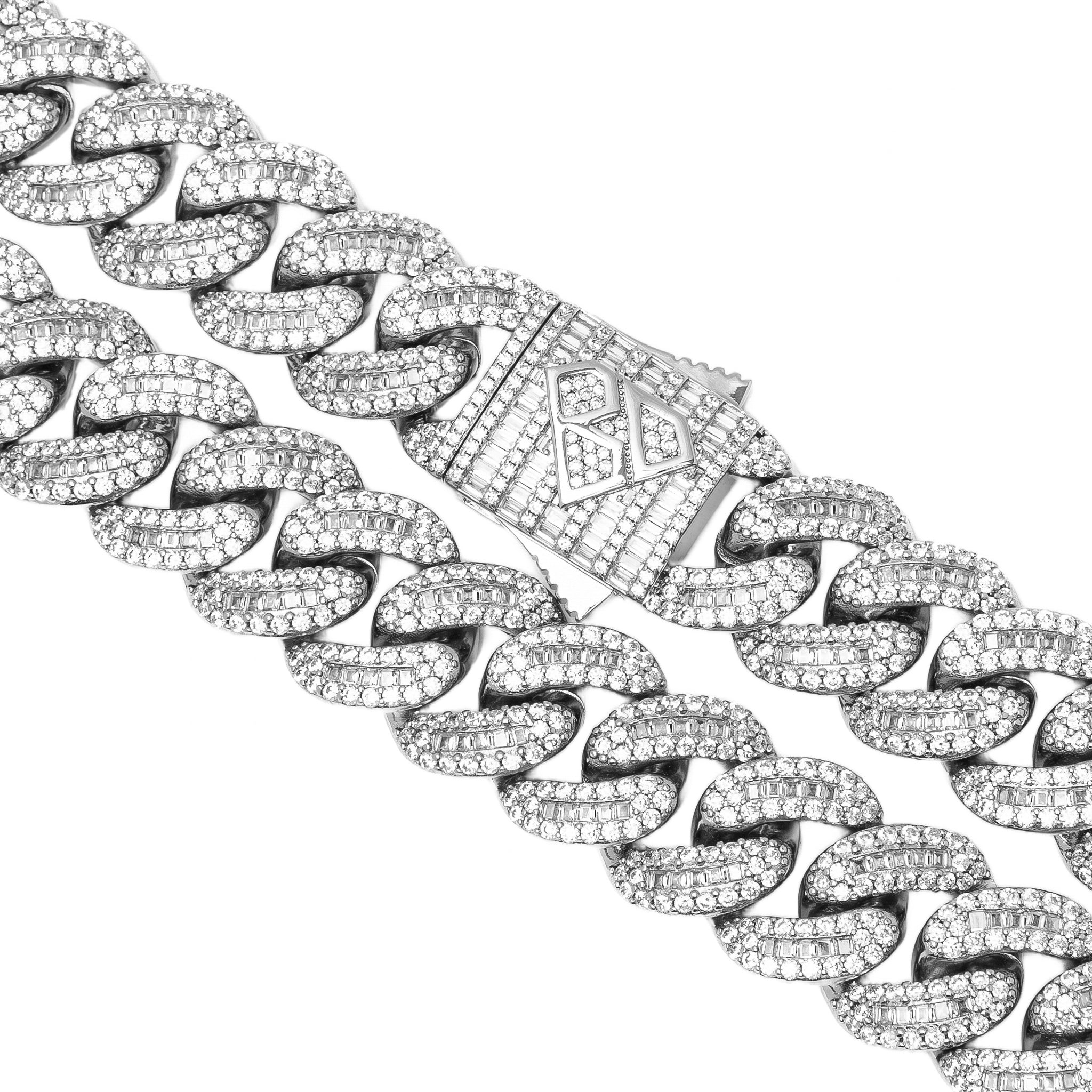 Big Daddy 20MM Baguette Iced Out Cuban Link Silver Chain Secundaire afbeelding